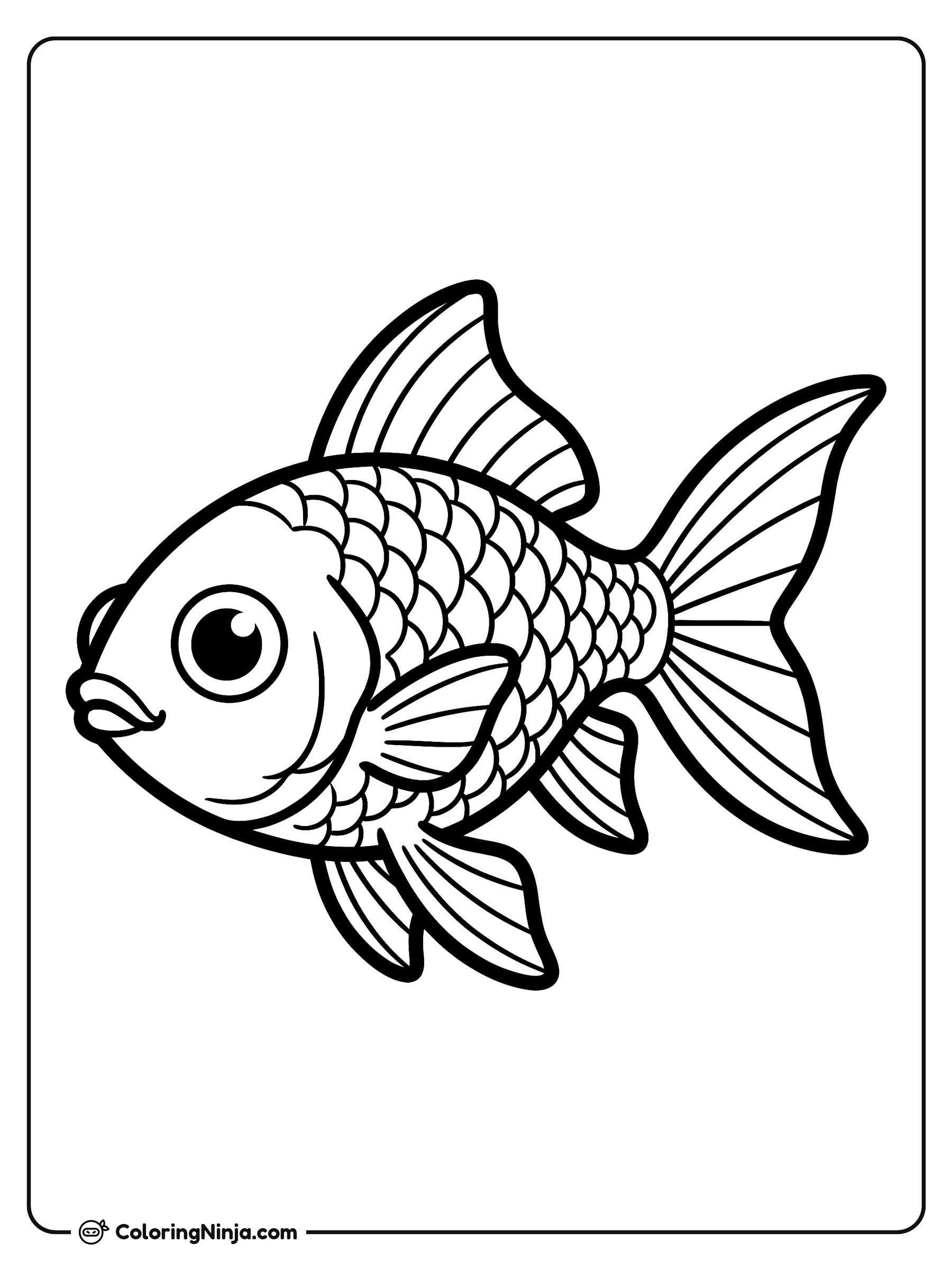 Un tierno pececito dorado nadando: dibujo para colorear