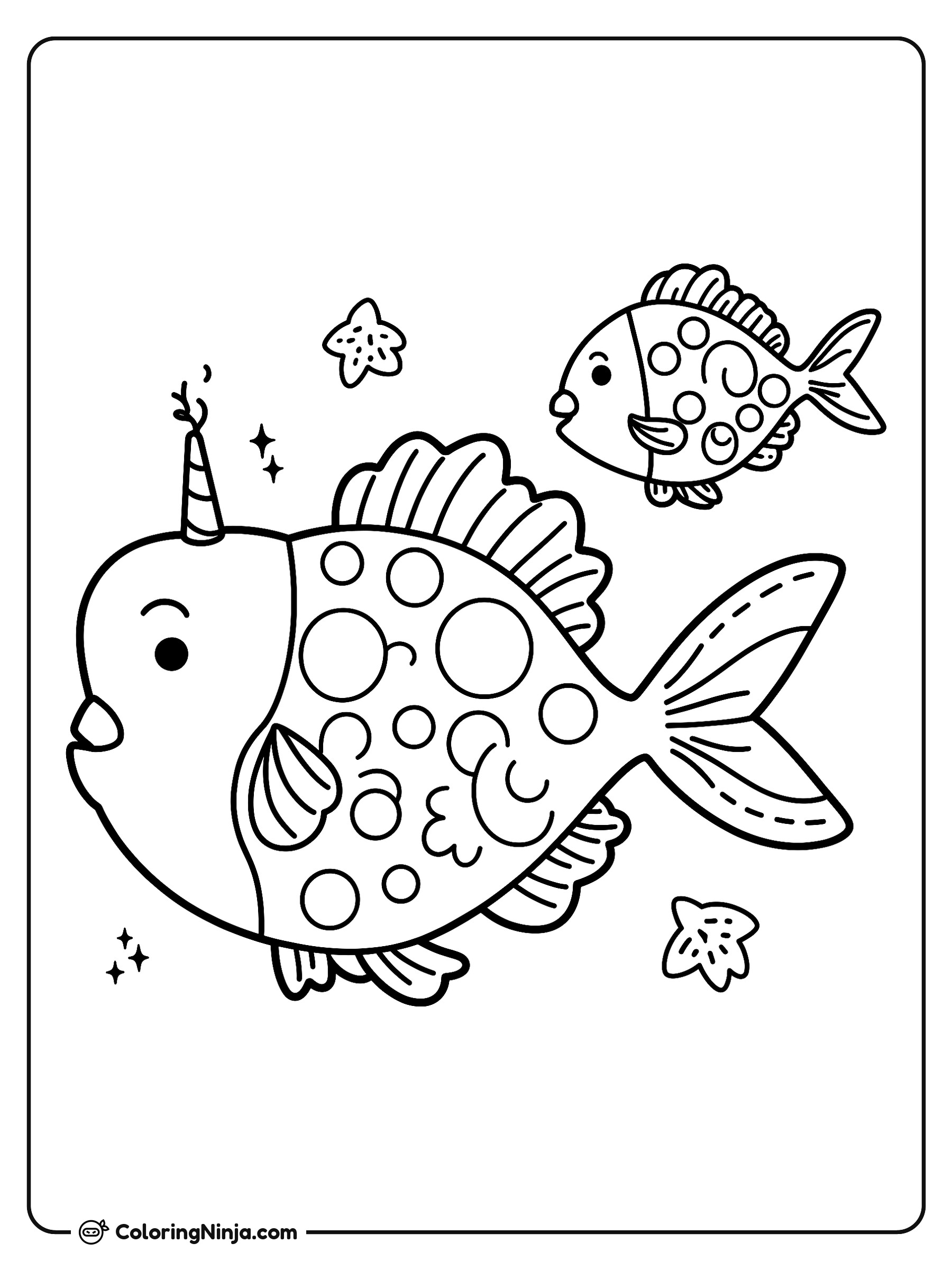 Peces festejando en el fondo del mar: dibujo para colorear