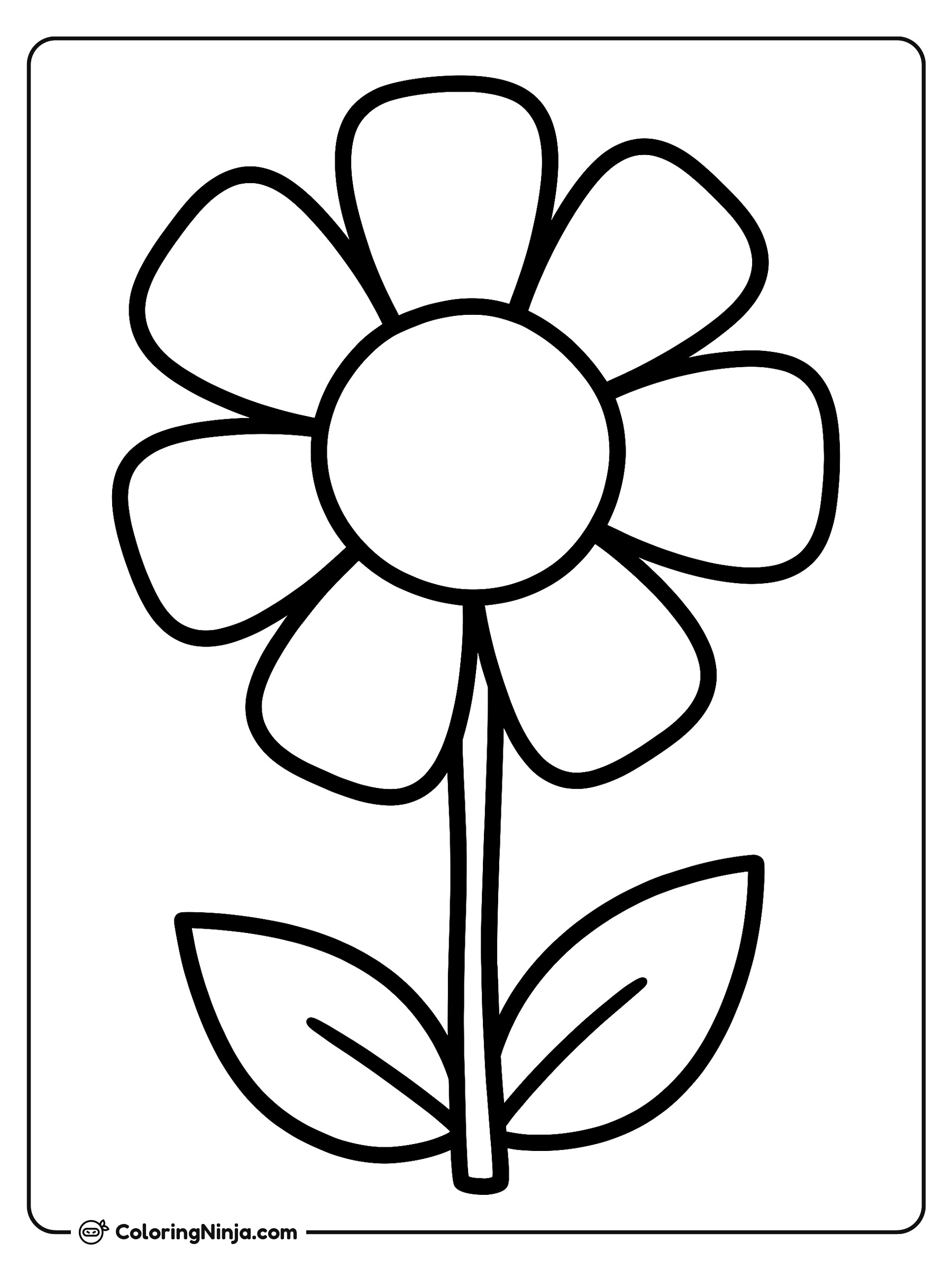 Margarita sencilla con tallo y hojas: dibujo para colorear