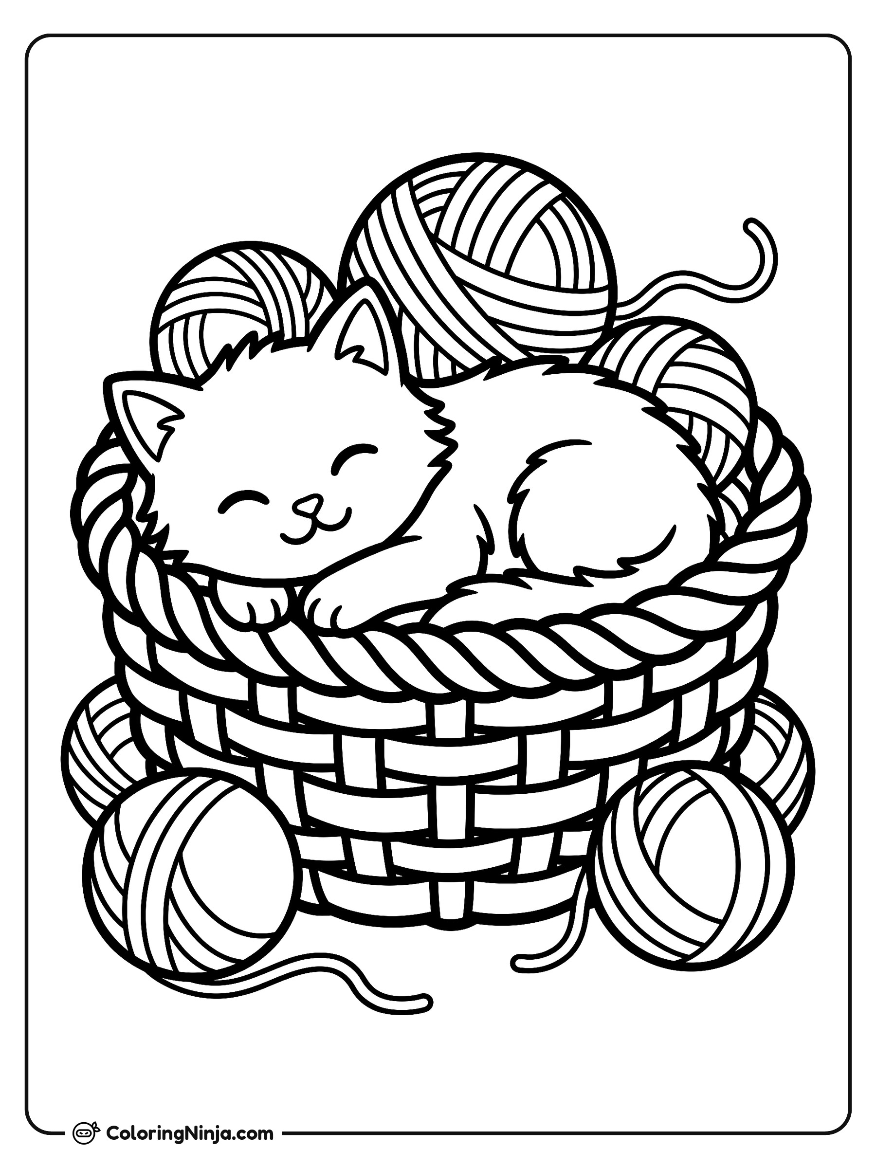 Cozy Kitten in a Basket Coloring Page