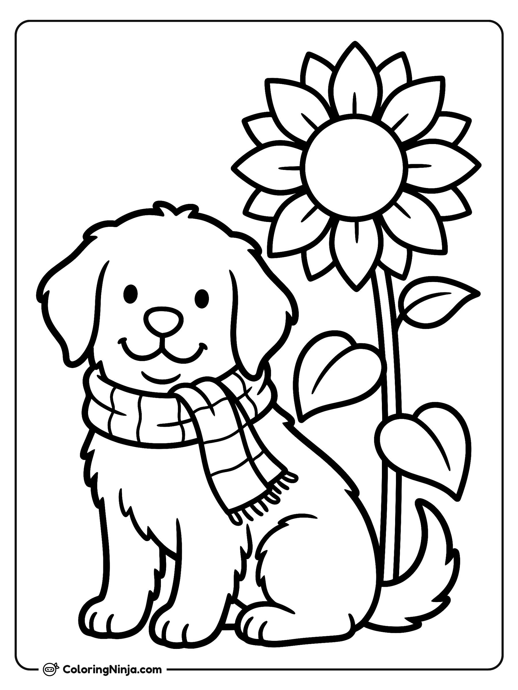 Happy Puppy in the Garden Coloring Page