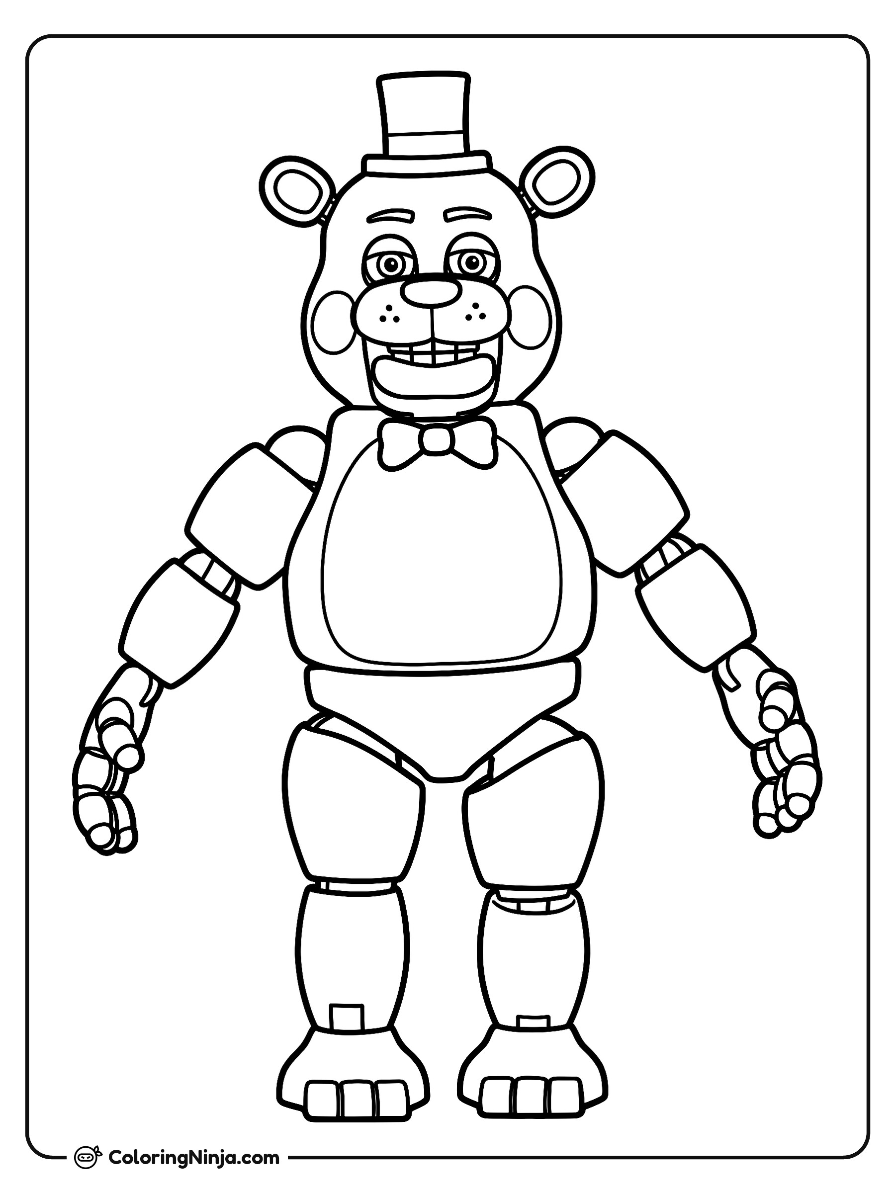 Vista Completa de Oso Fnaf de Pie: dibujo para colorear