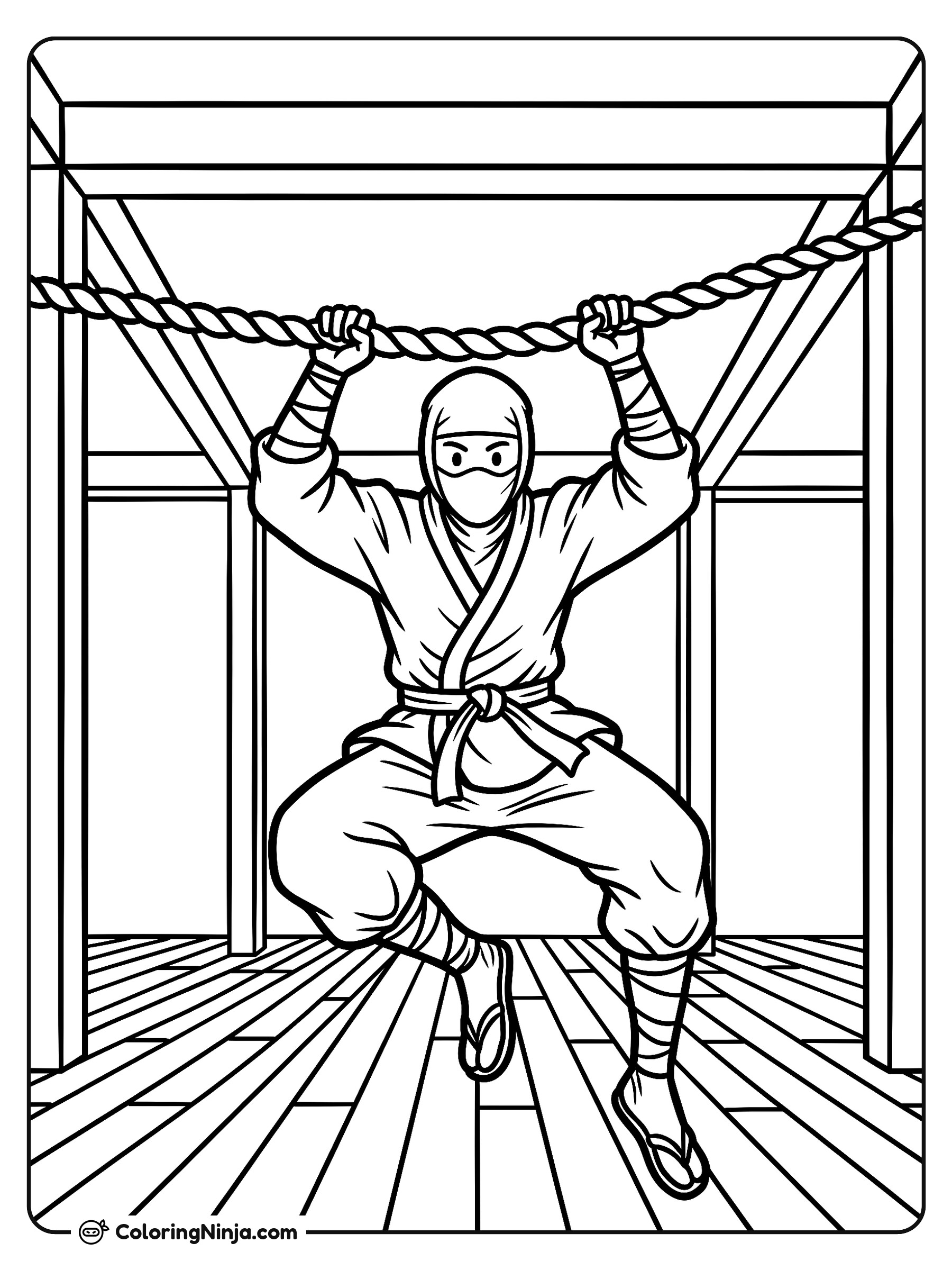 Entrenamiento de ninja en el dojo: dibujo para colorear