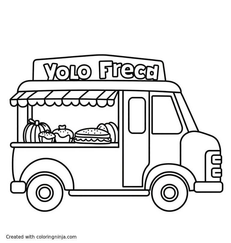 A coloring page of food truck