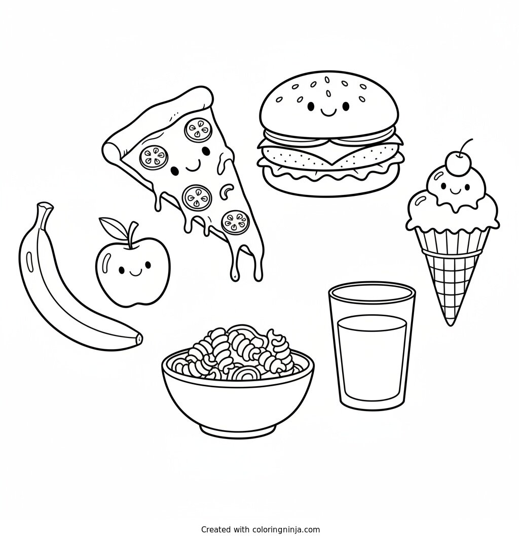 A coloring page of FOOD