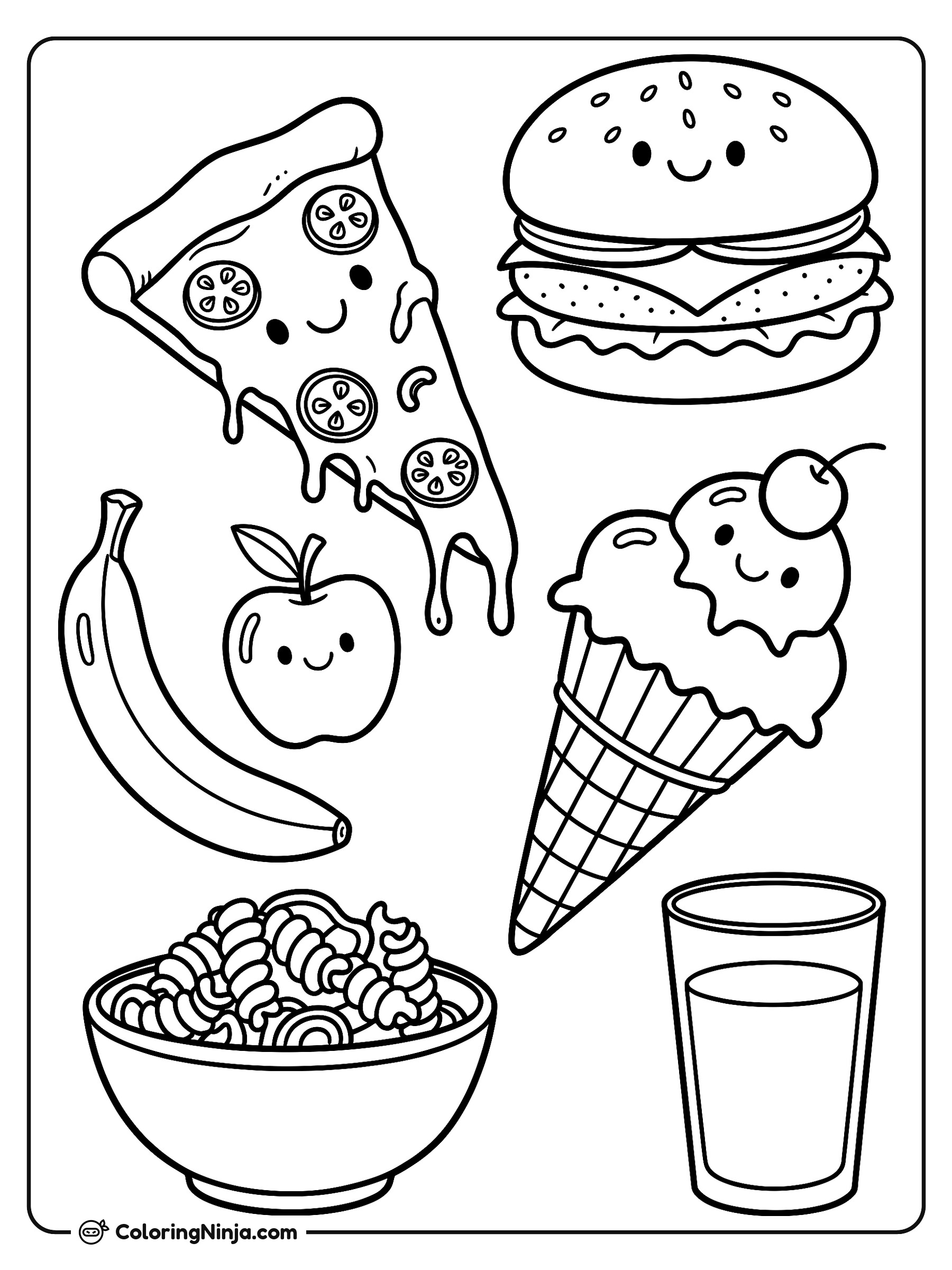 Colección de Comida y Bocadillos Tiernos: dibujo para colorear