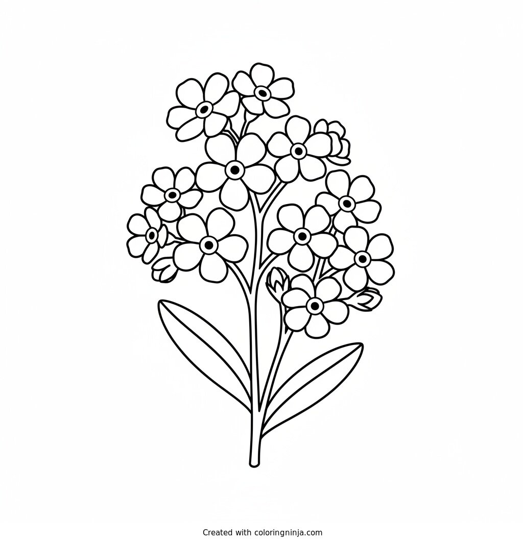 Flores de no me olvides: dibujo para colorear