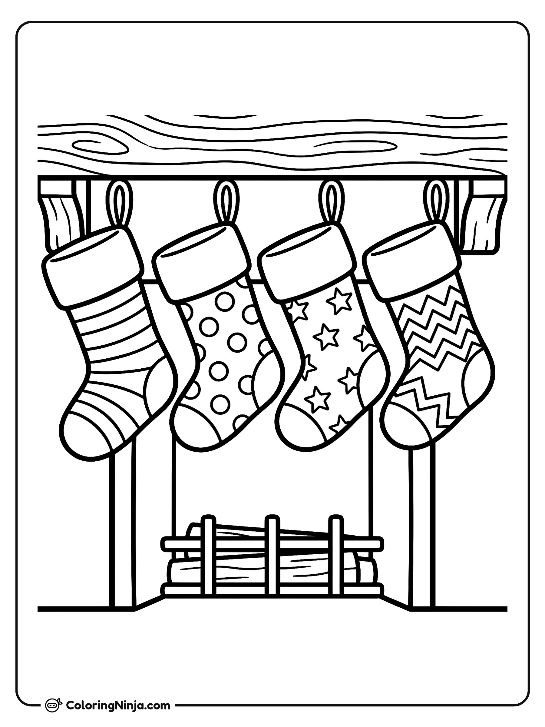 Row of Festive Stockings Coloring Page