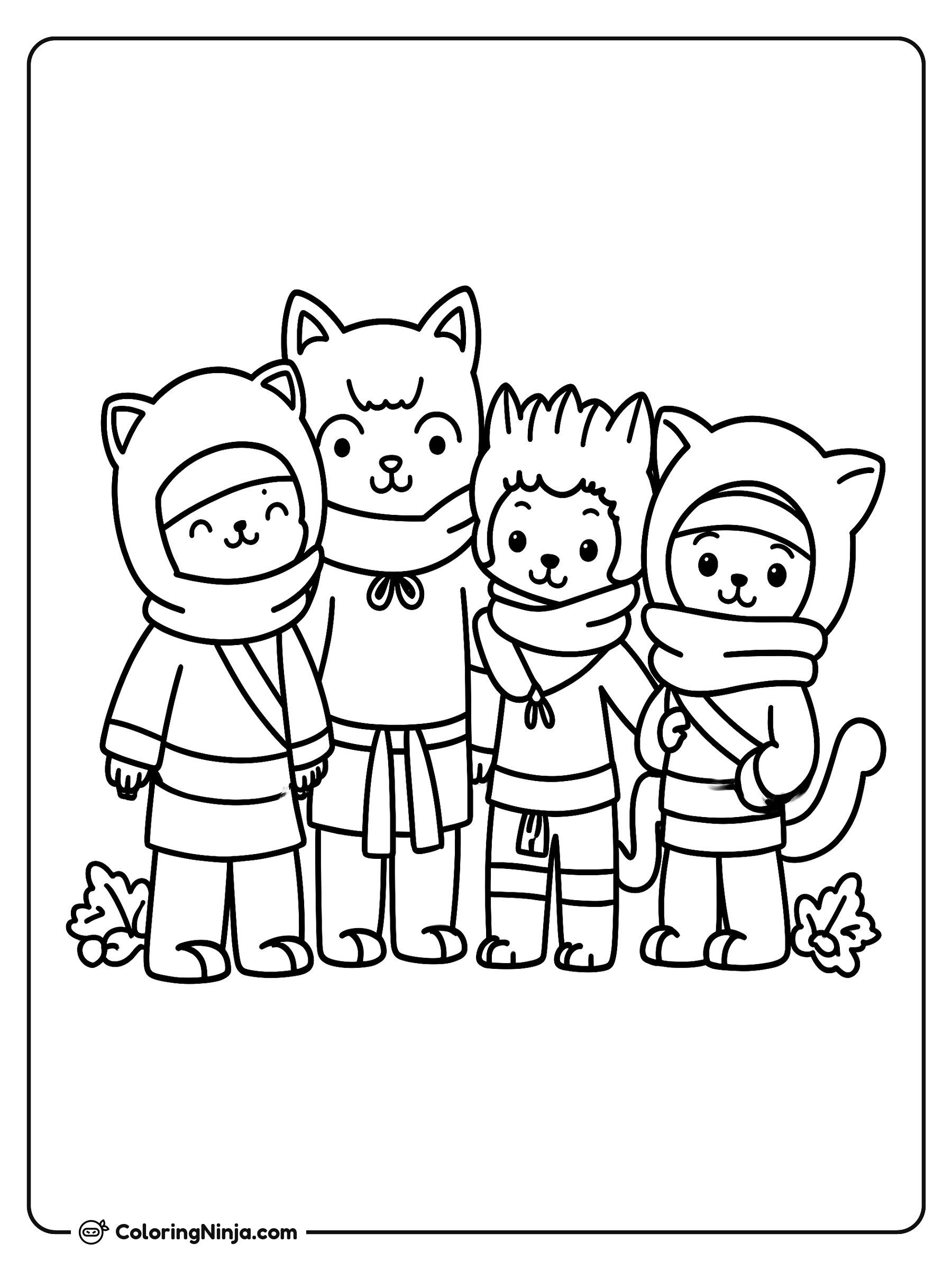 Cuatro gatos ninja: dibujo para colorear