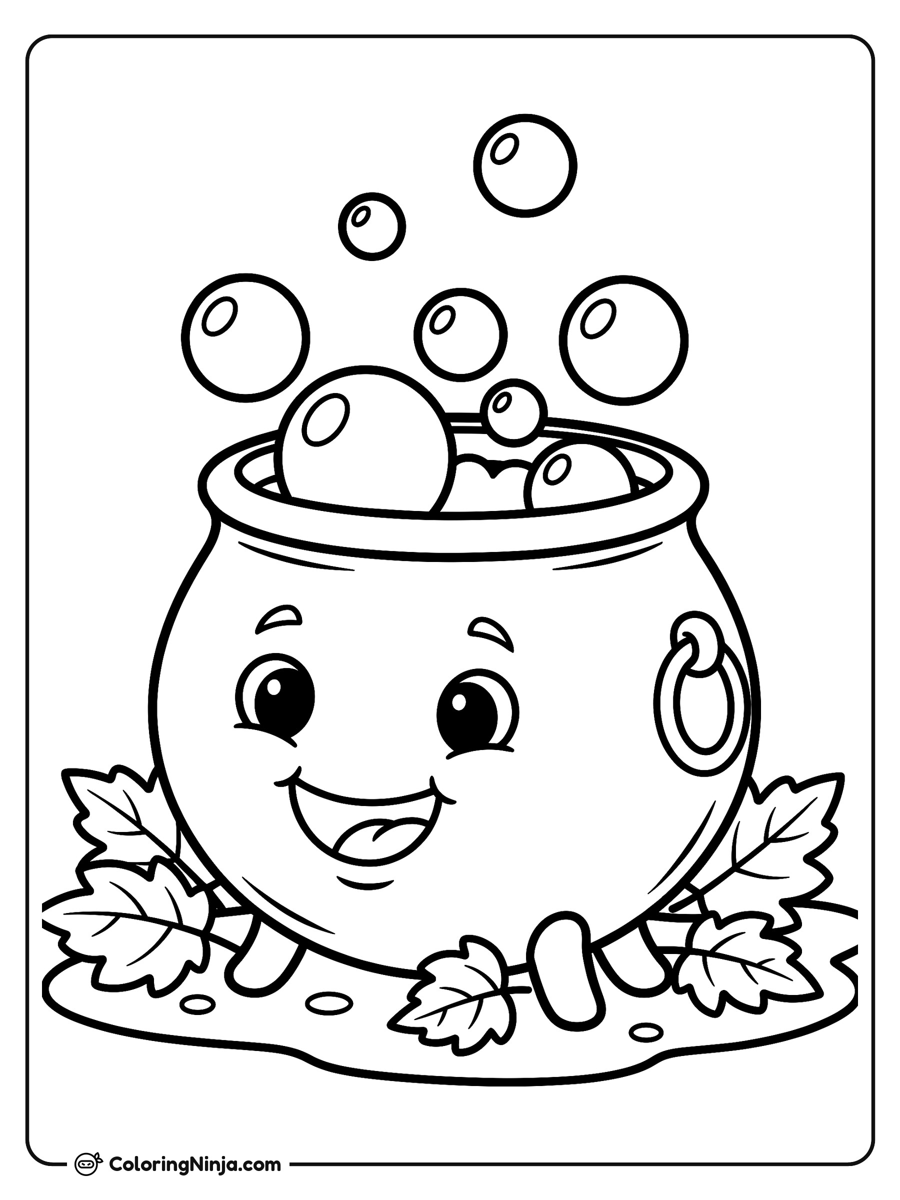 Caldero Alegre con Burbujas: dibujo para colorear