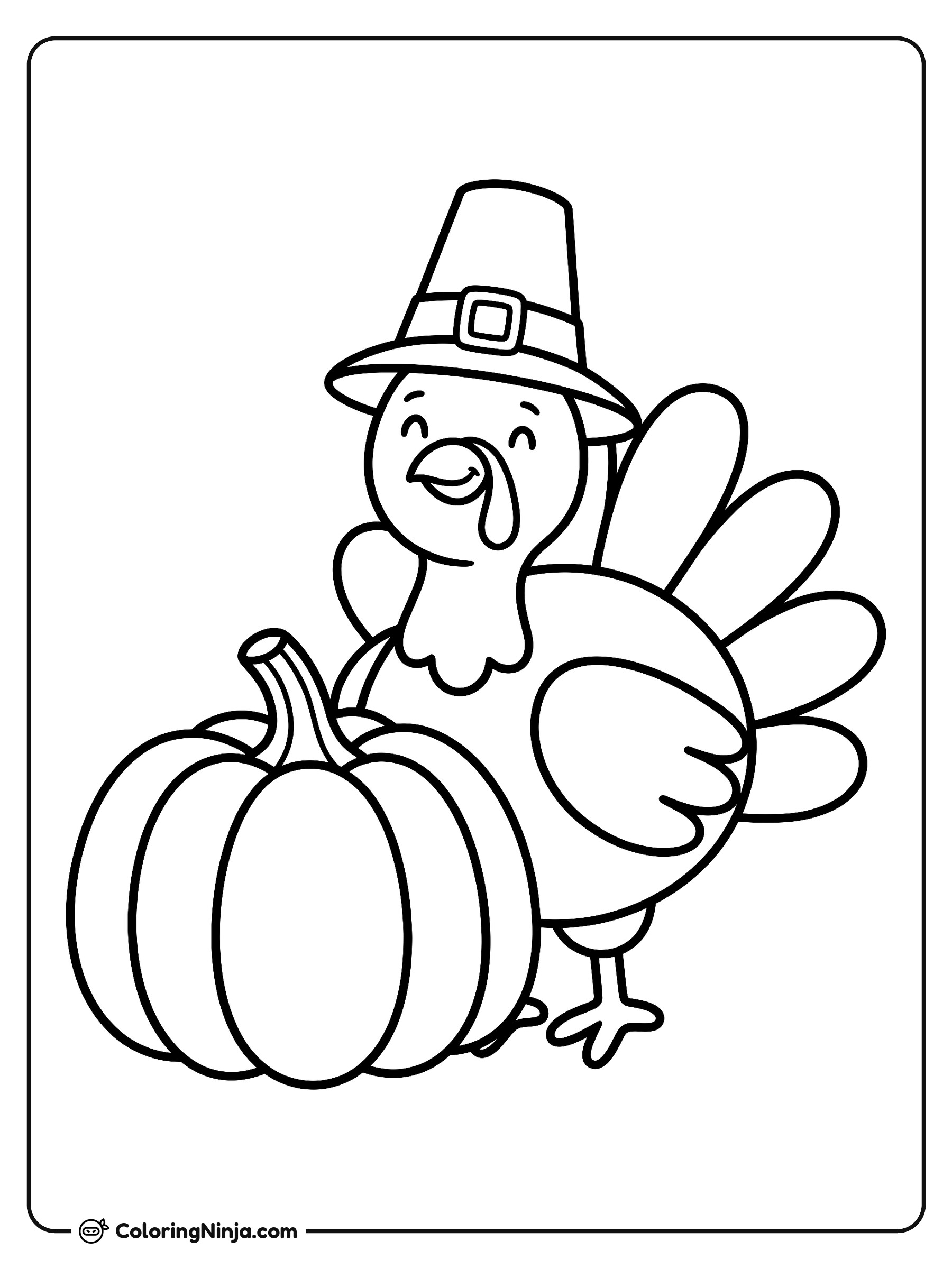 Happy Turkey and Pumpkin Friend Coloring Page