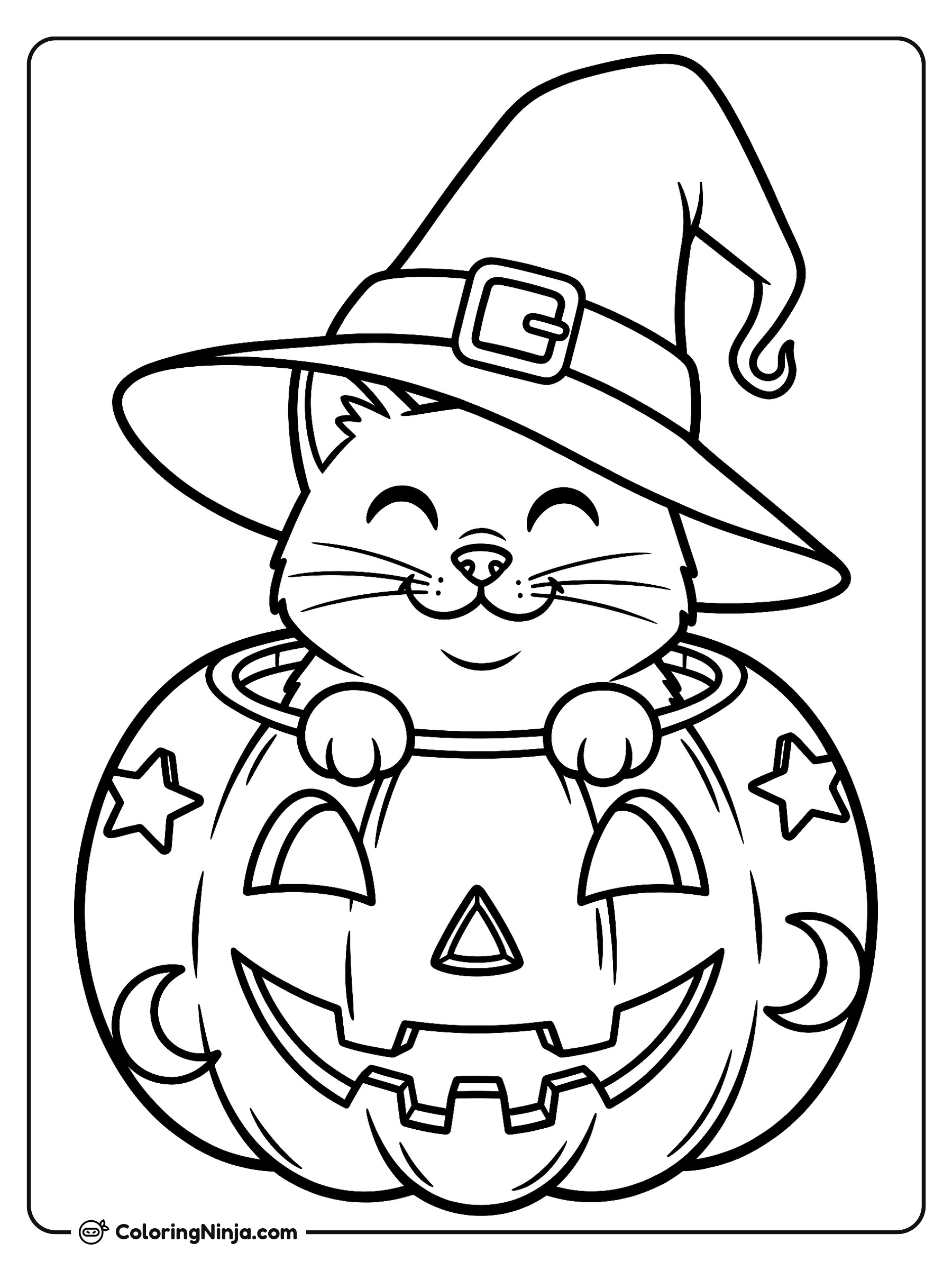 Gatito en calabaza de Halloween: dibujo para colorear