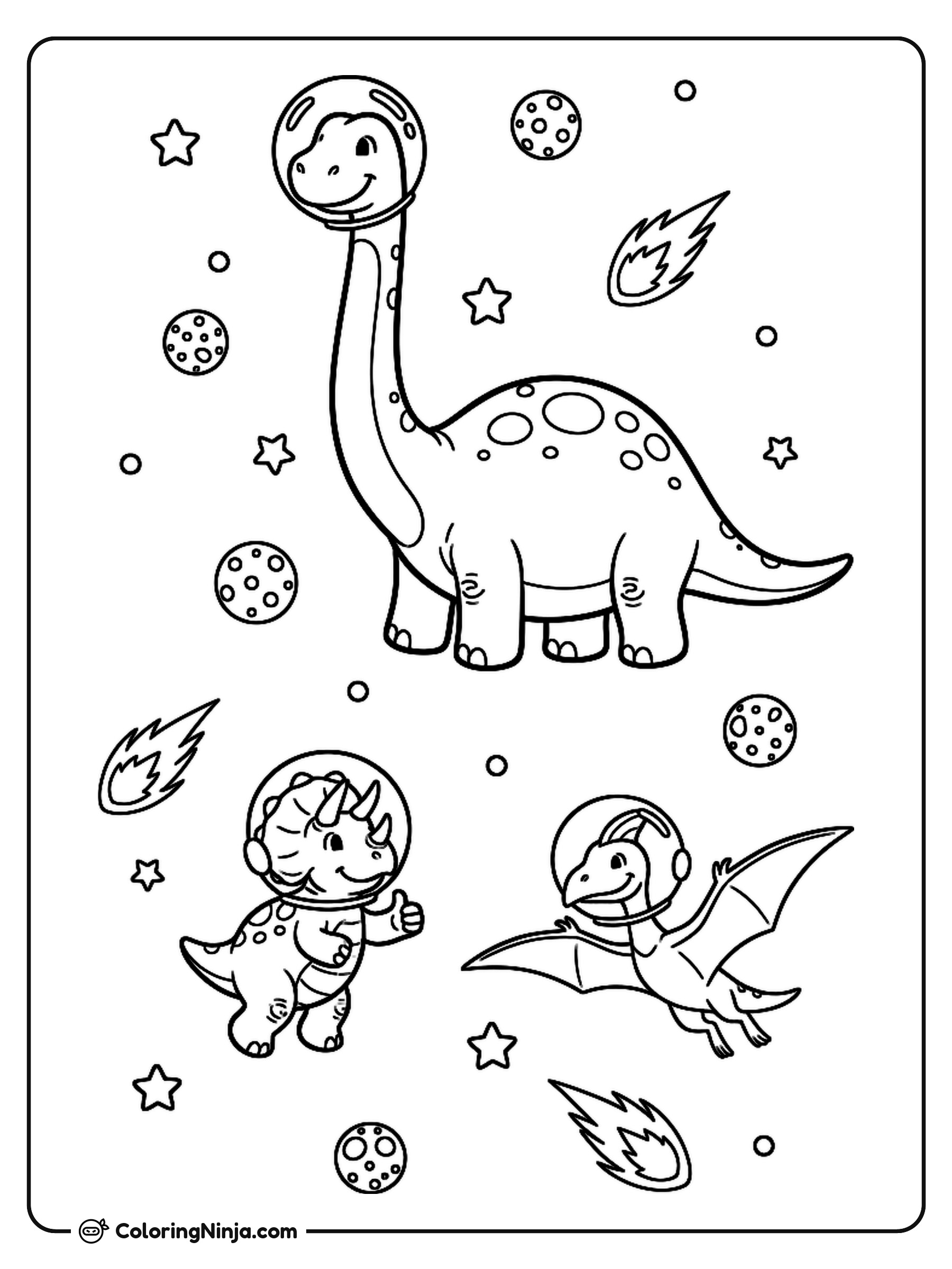 Friendly Dinosaurs In Space Coloring Page