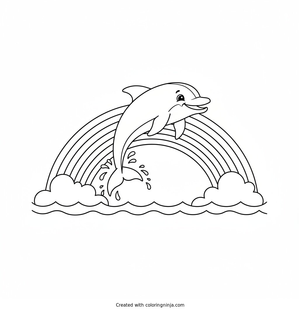 Dolphin Leaping Over Rainbow Coloring Page