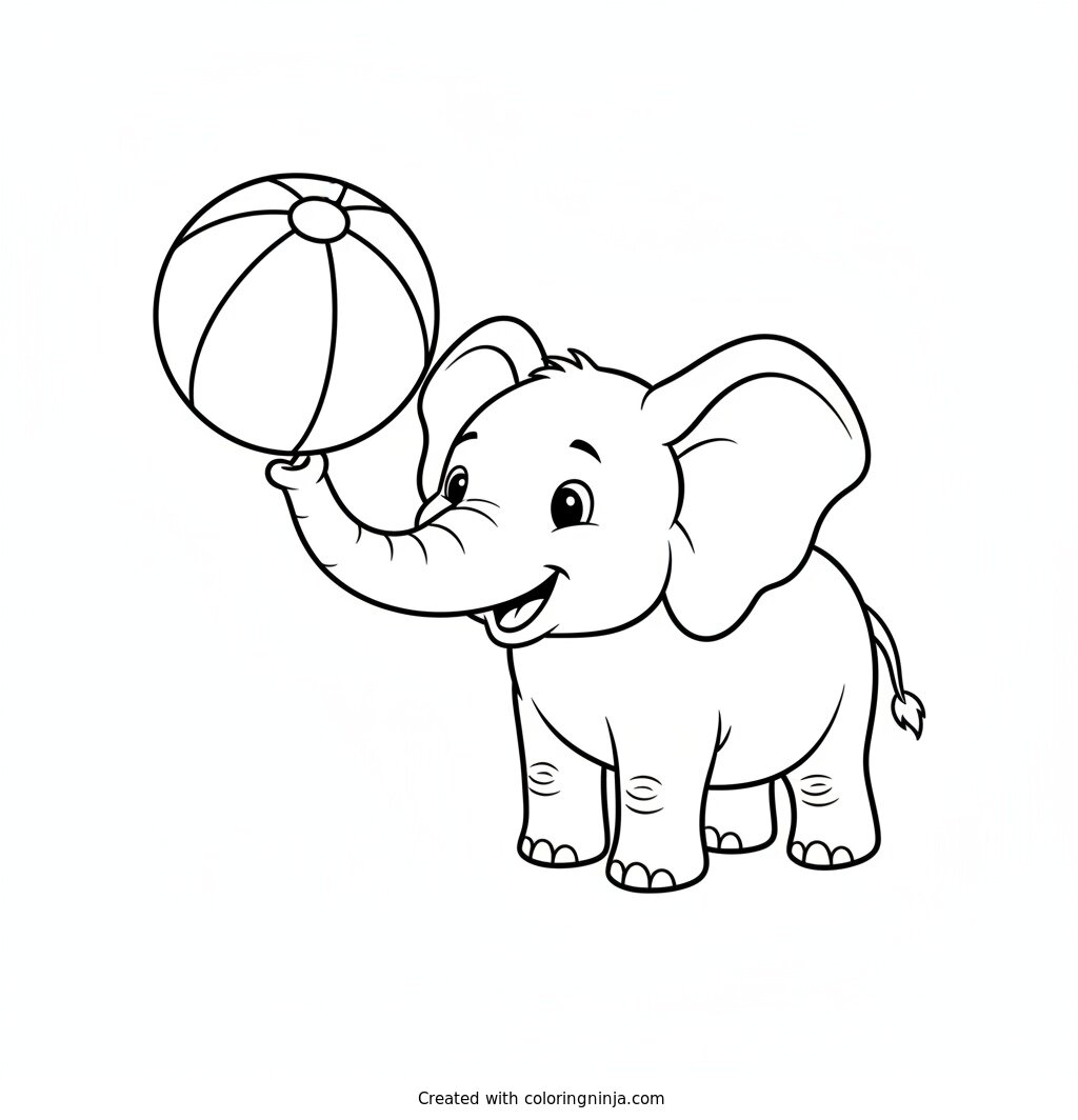 Playful Elephant Beach Day Coloring Page