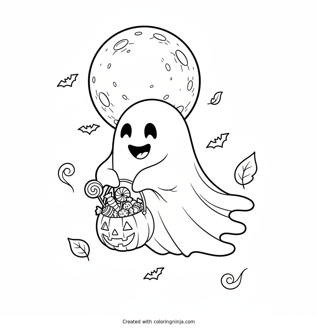 A Friendly Ghost's Sweet Night Coloring Page