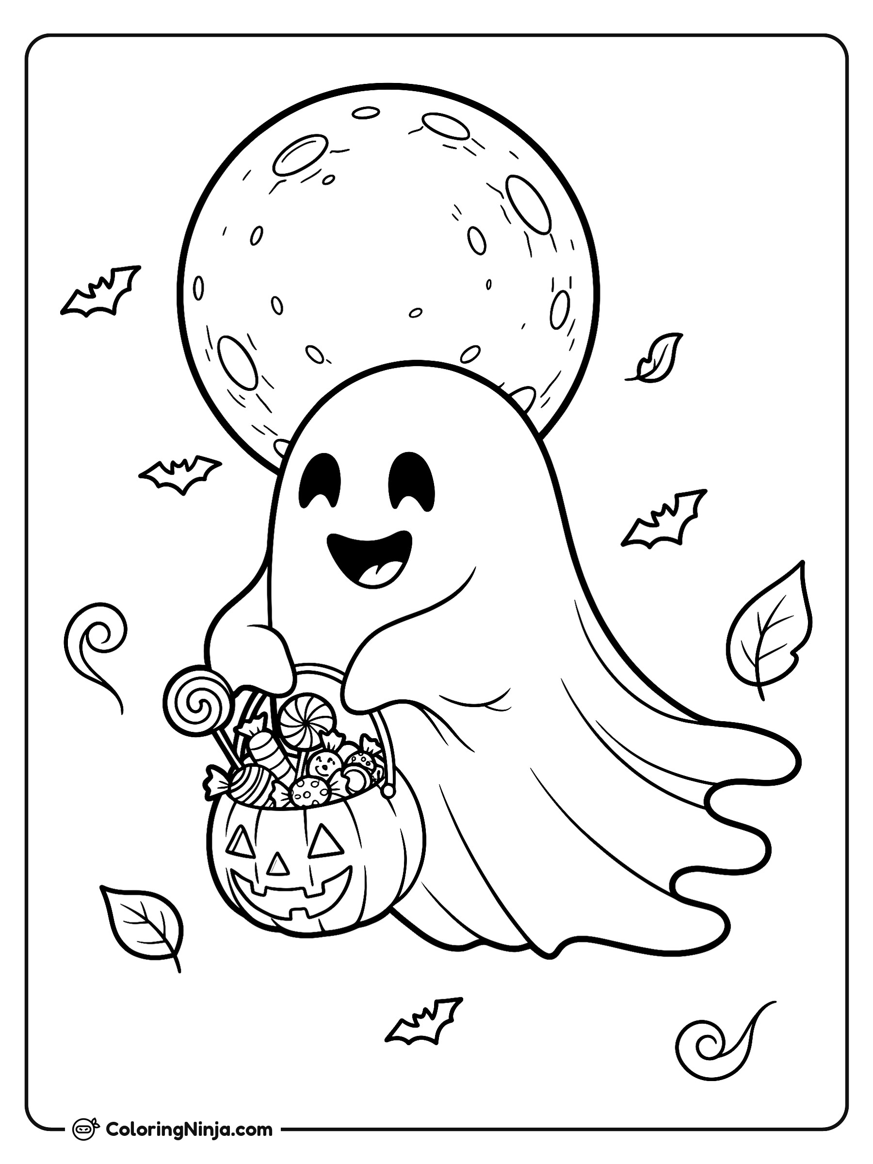 La dulce noche de un fantasma amigable: dibujo para colorear