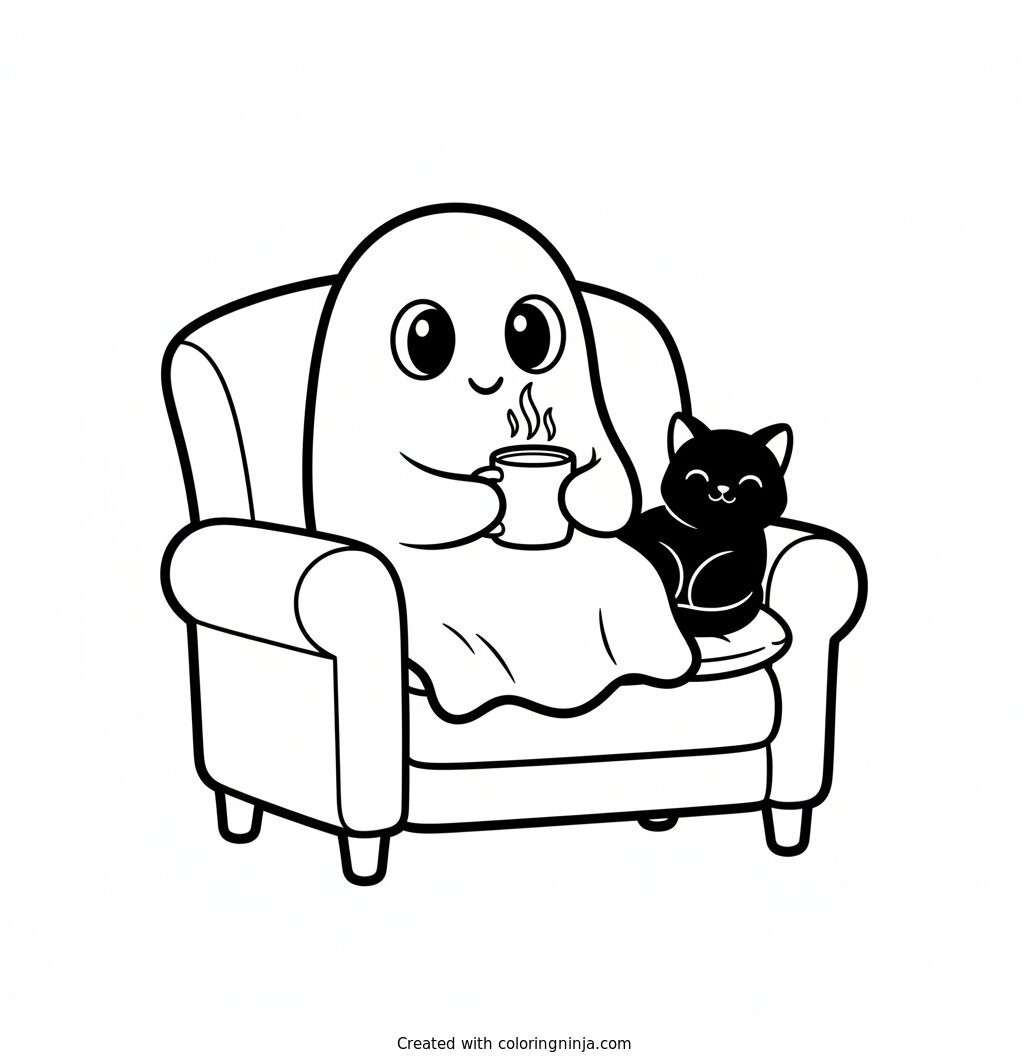 Cozy Little Ghost Friend Coloring Page