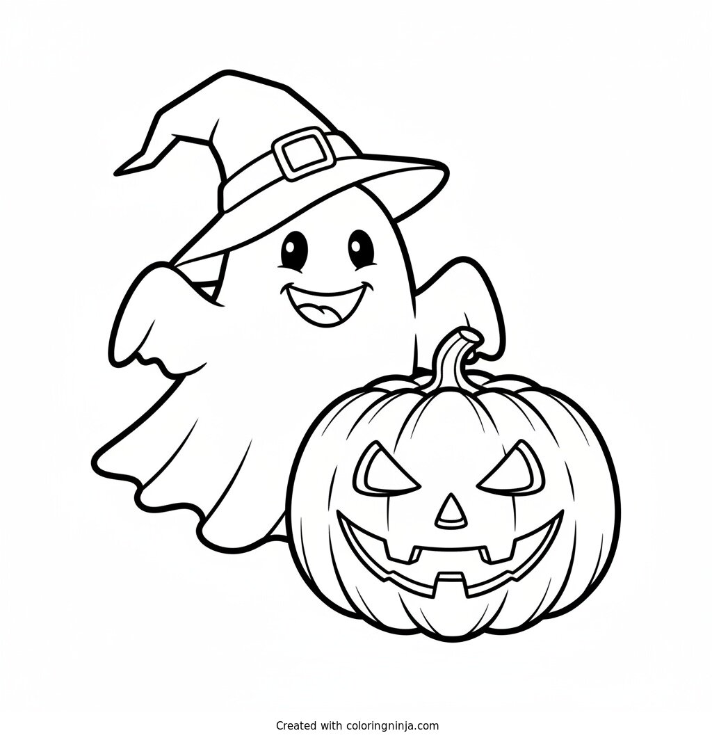 The Friendly Pumpkin Ghost Coloring Page
