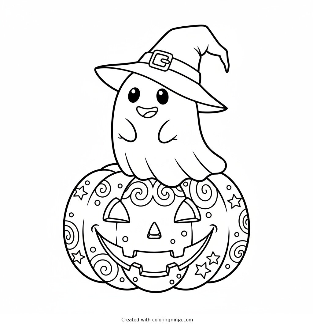 The Friendly Pumpkin Ghost Coloring Page