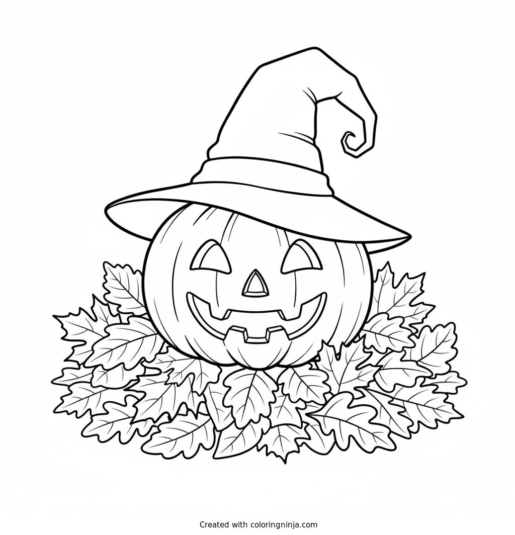 The Happy Pumpkin Witch Coloring Page