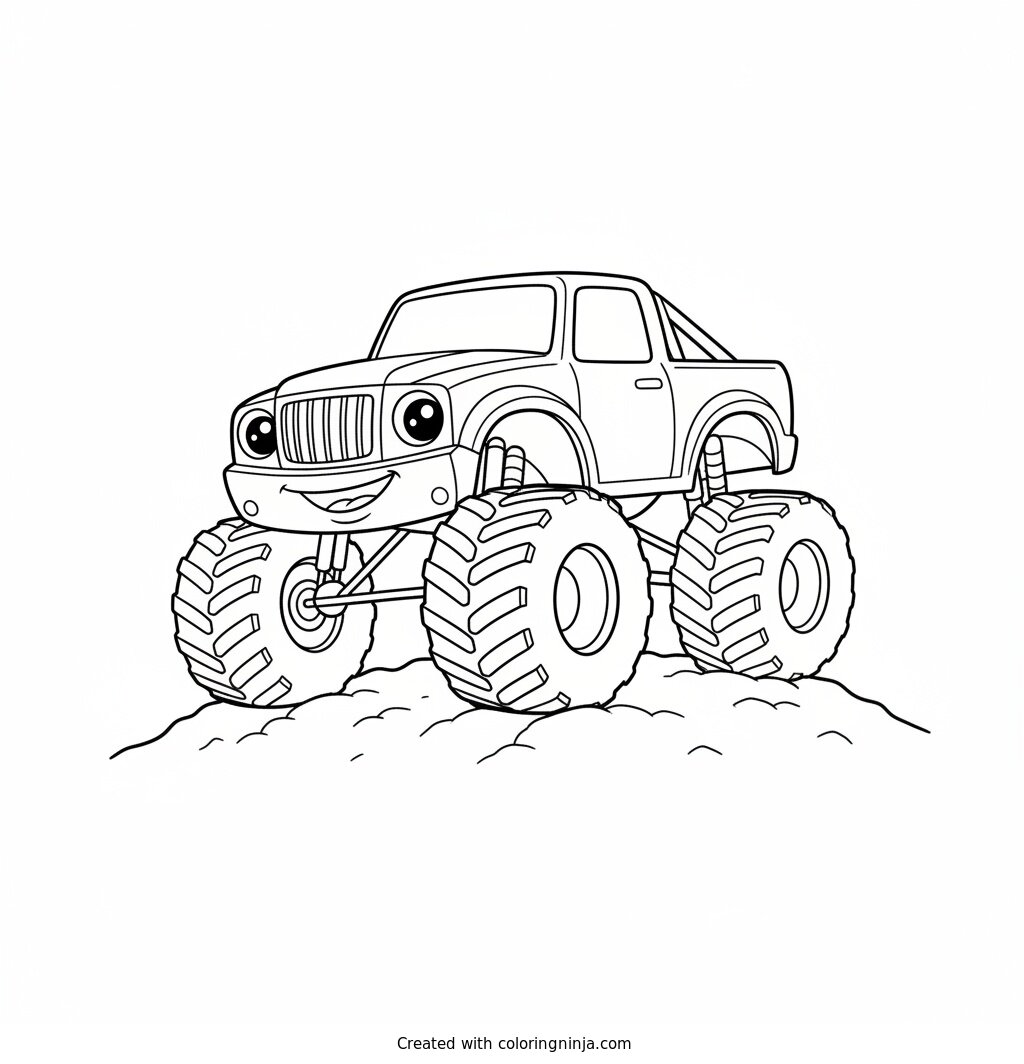 Happy Dirt Jumping Truck Coloring Page