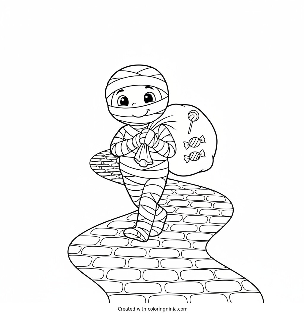 A Smiling Wandering Mummy Coloring Page