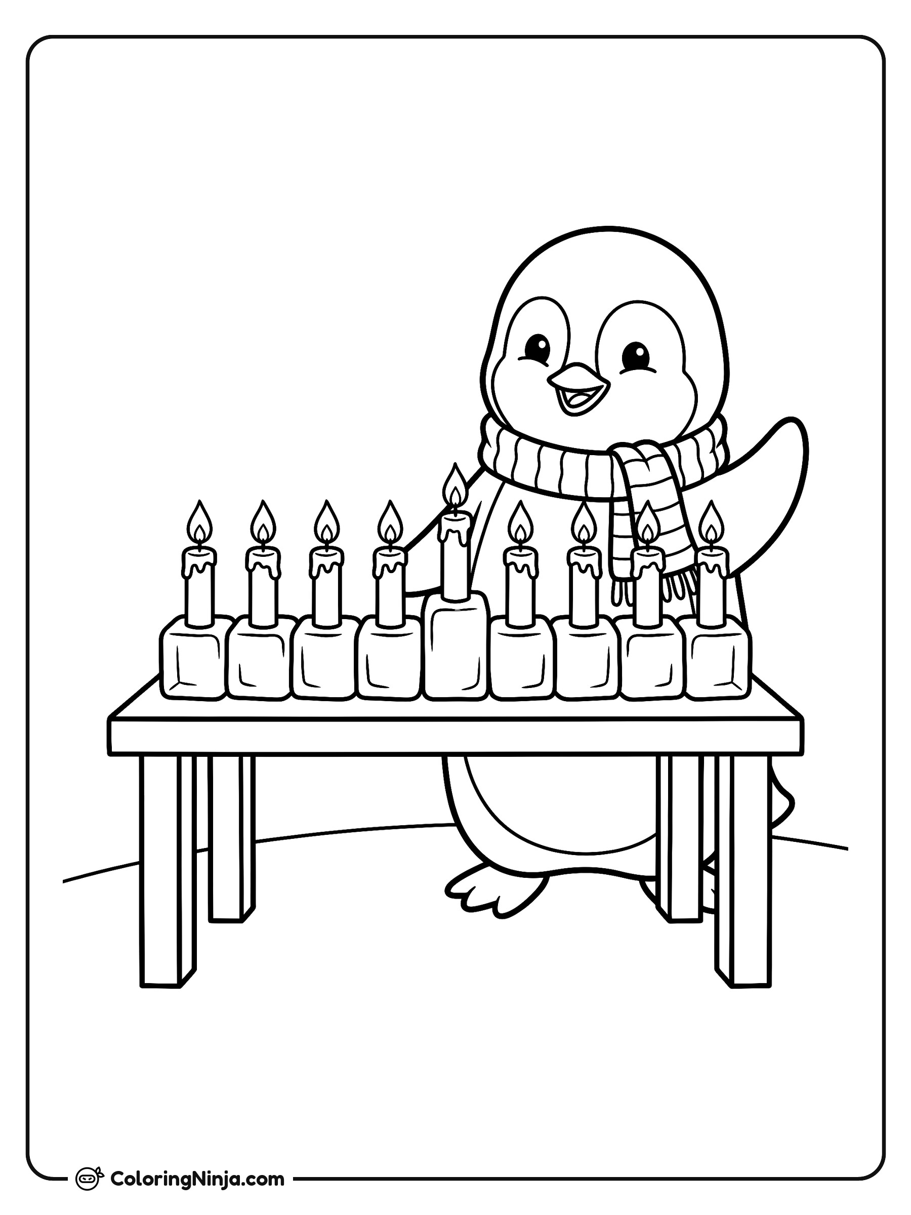 Penguin with an Ice Menorah Coloring Page