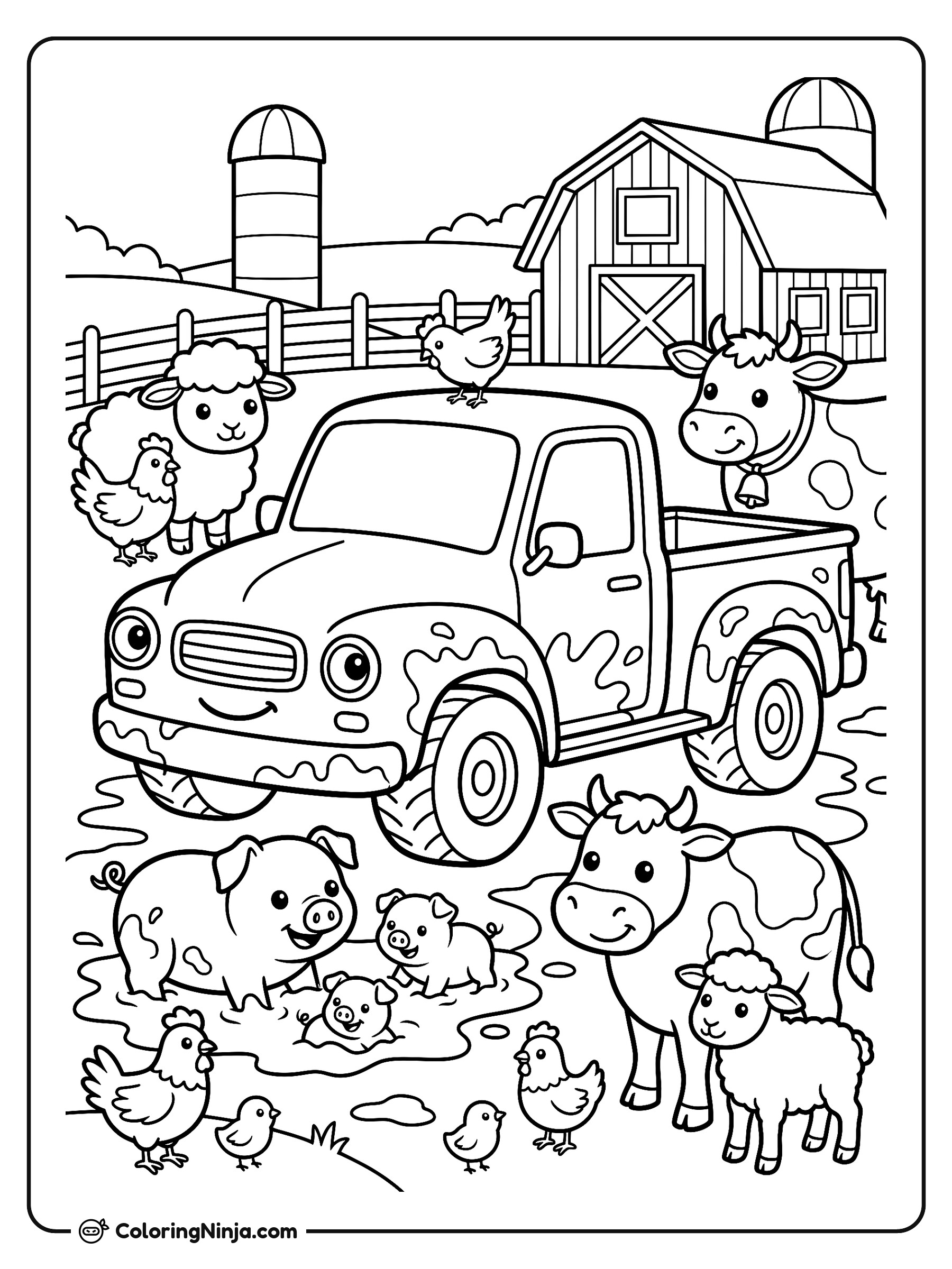 Pickup Truck on the Farm Coloring Page