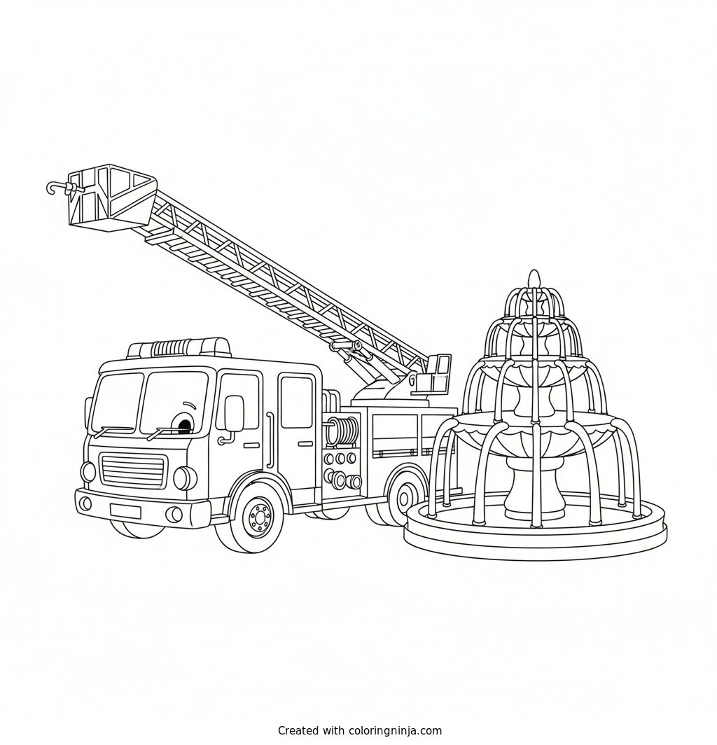 Helper Fire Truck Ready to Go Coloring Page