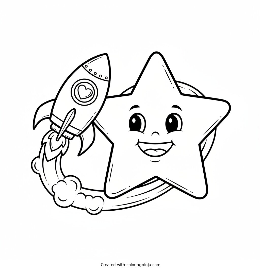 Rocket Ship Visiting a Star Coloring Page