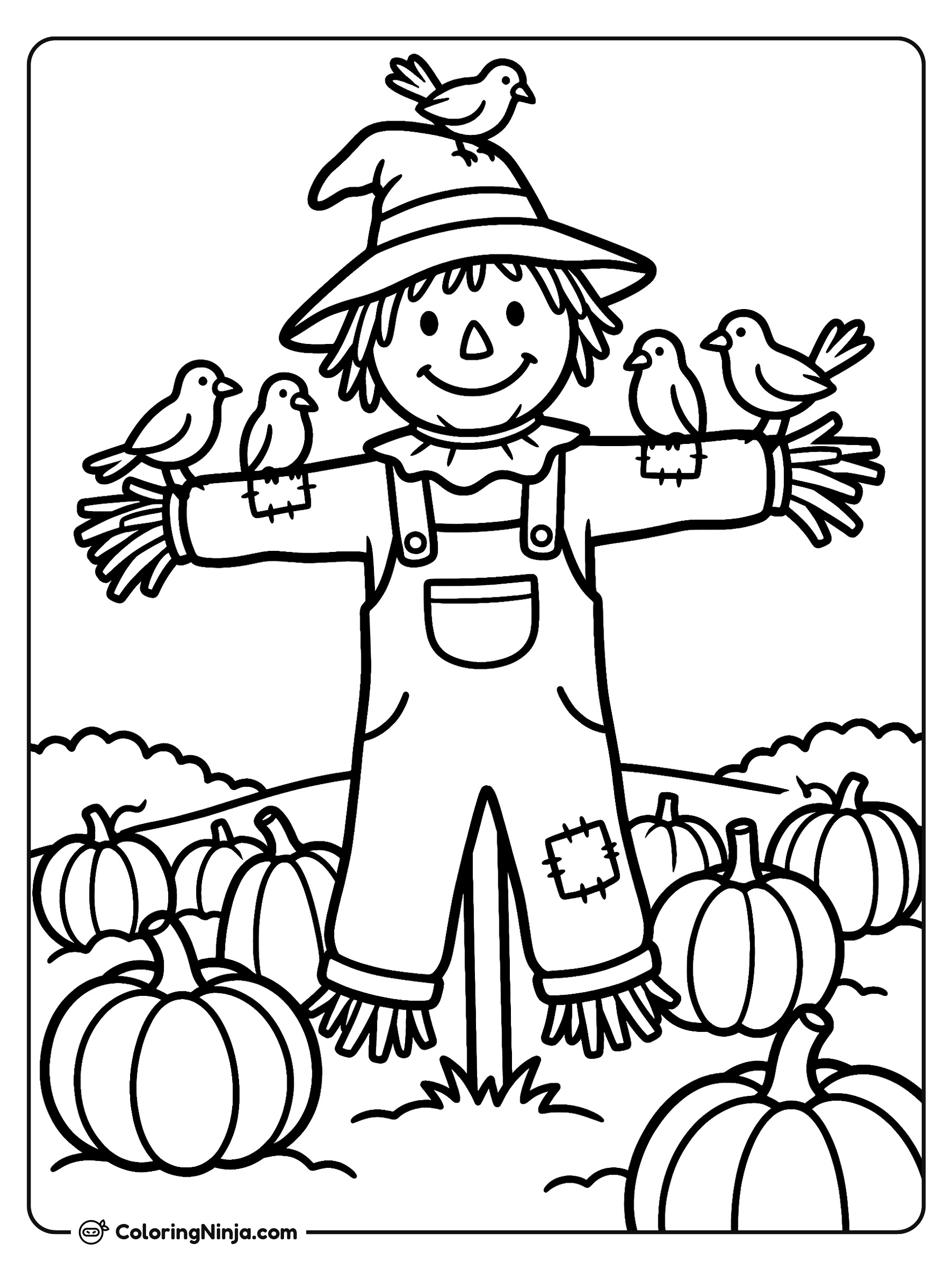 Friendly Scarecrow in the Patch Coloring Page