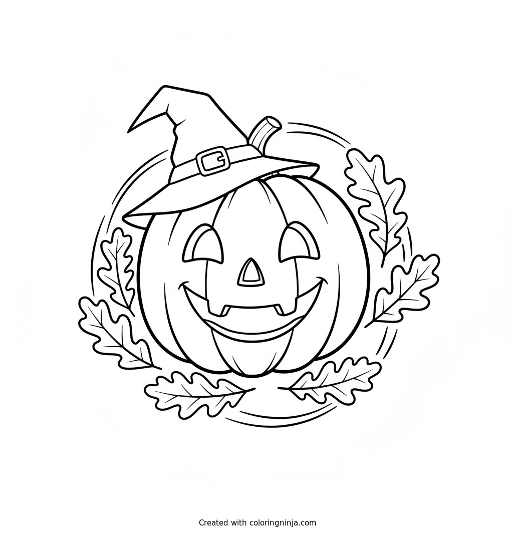 Happy Pumpkin in a Hat Coloring Page