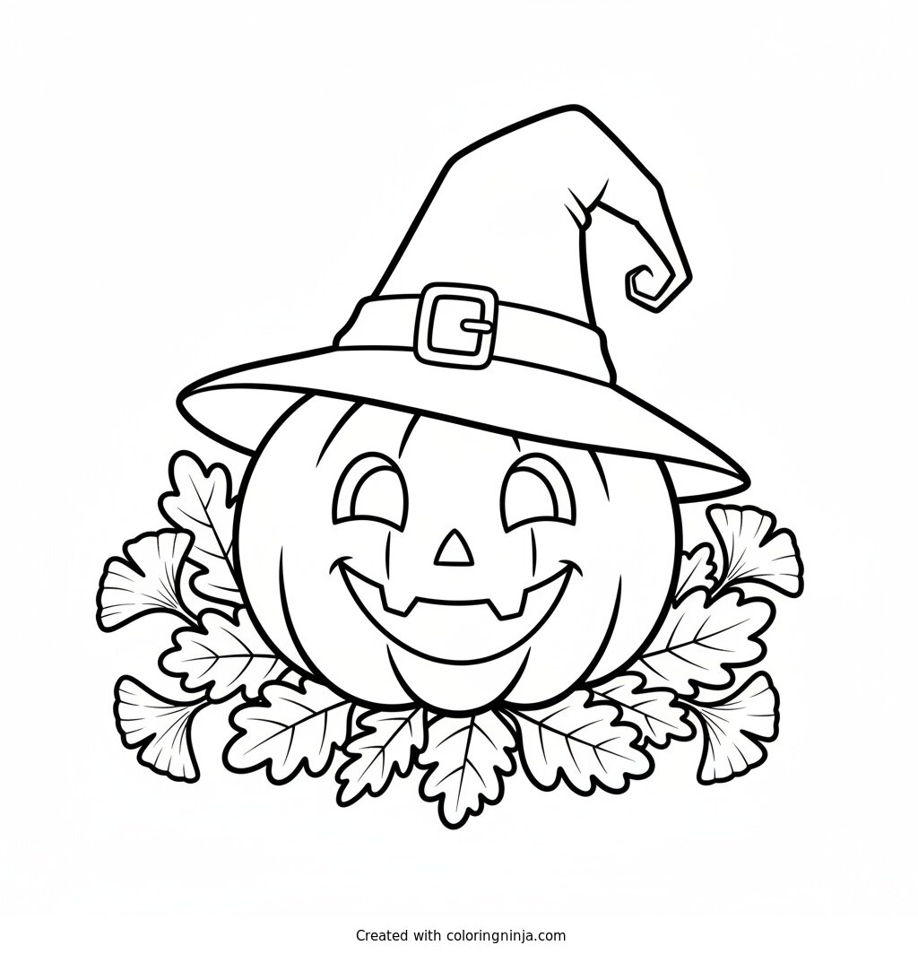 The Happy Witch Pumpkin Coloring Page