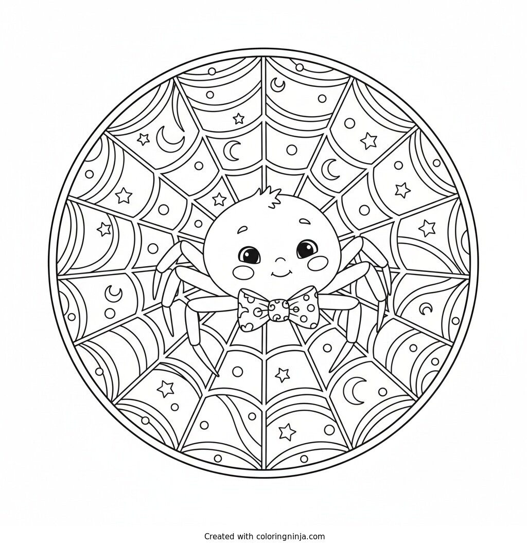 Spider Spinning a Halloween Web Coloring Page