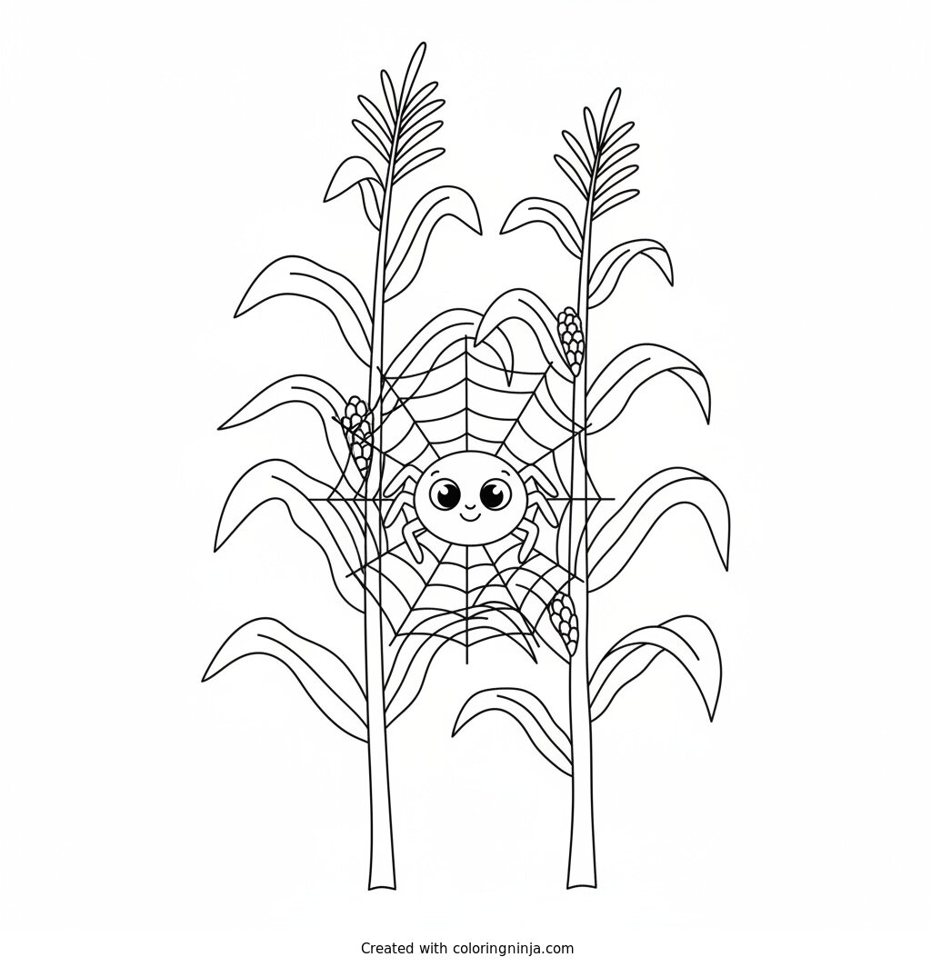 Spider in the Cornfield Coloring Page