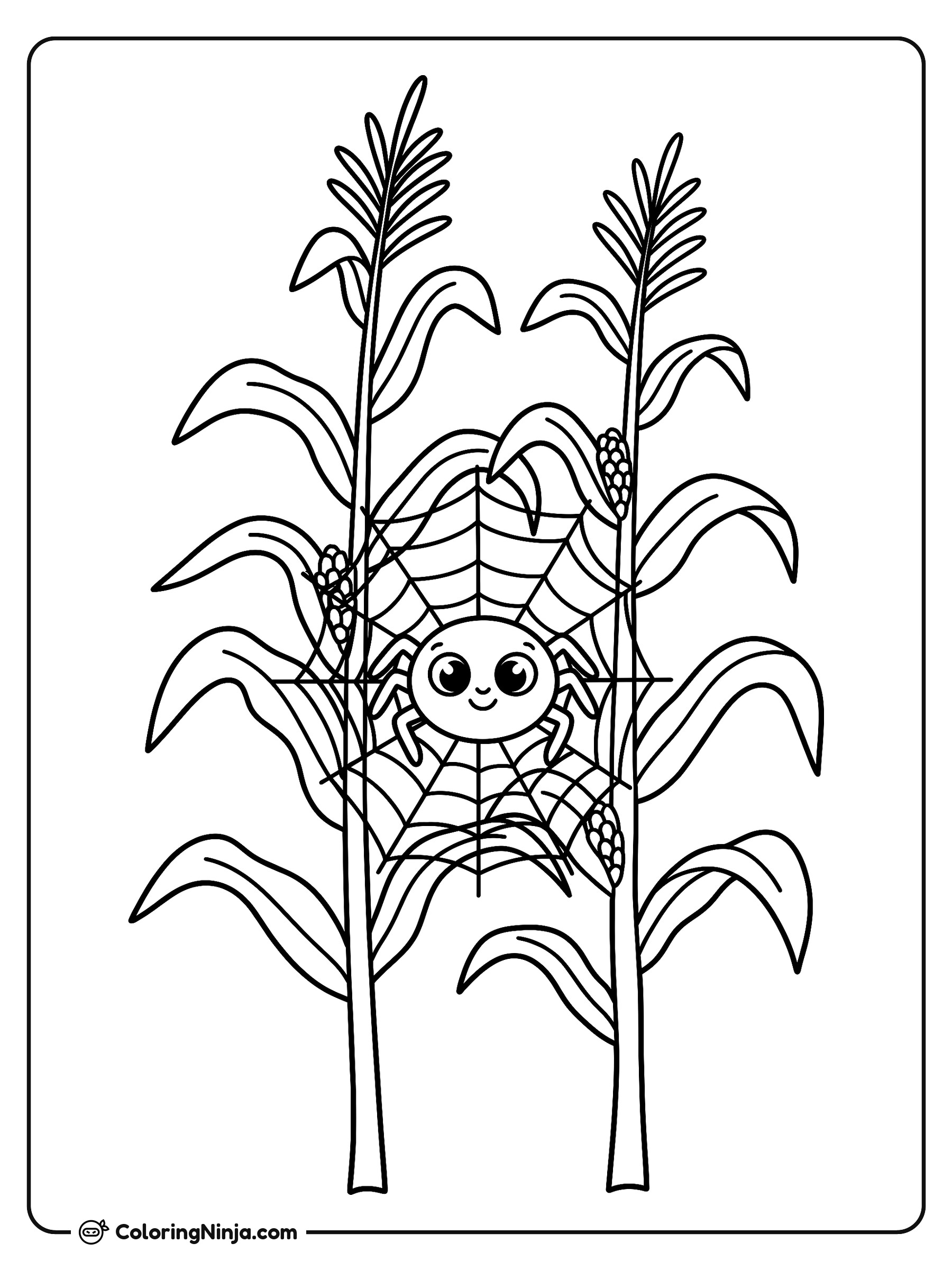 Araña sonriente en el maizal: dibujo para colorear