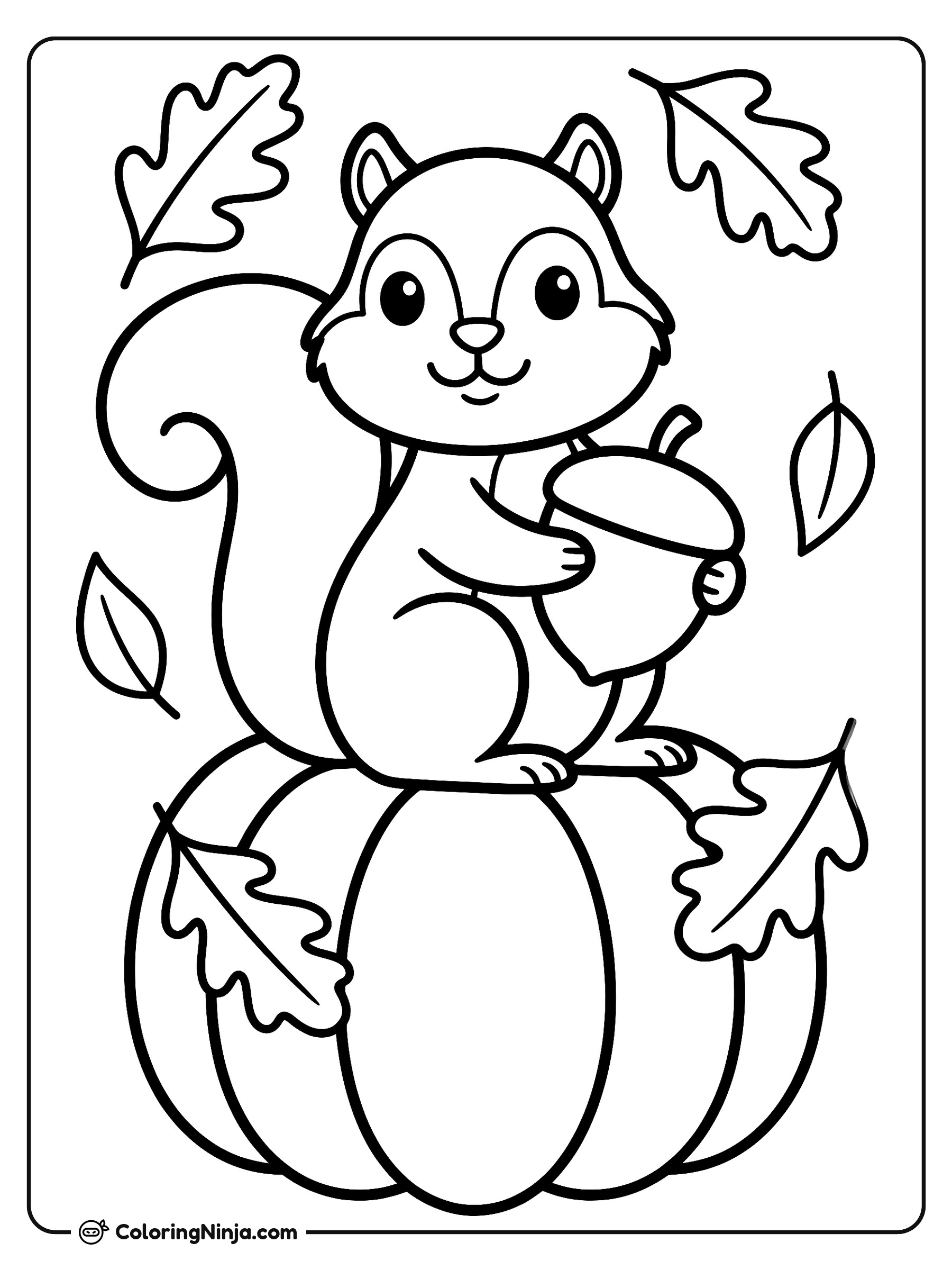 Squirrel on a Pumpkin Coloring Page