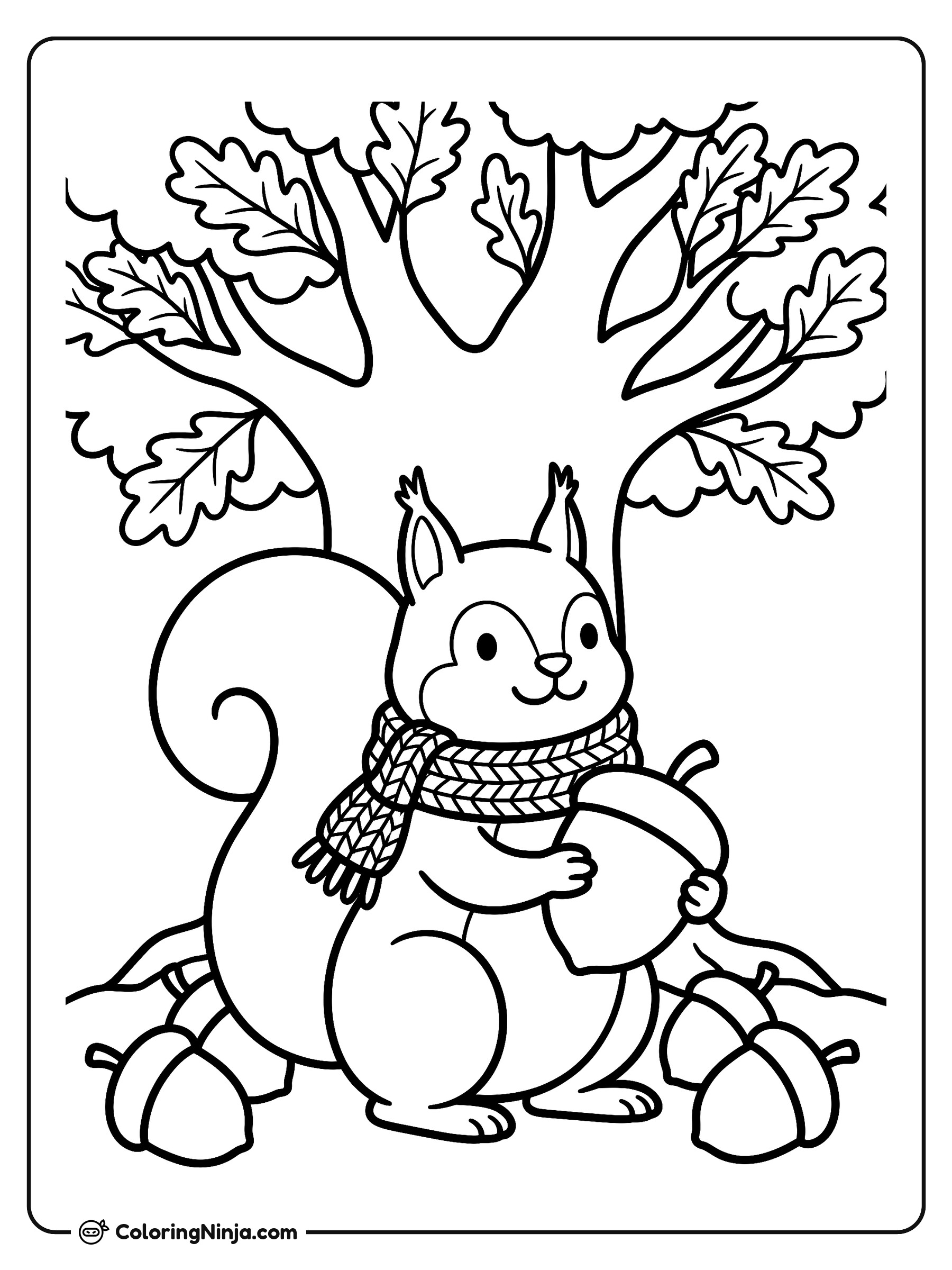 La ardilla y las bellotas doradas: dibujo para colorear