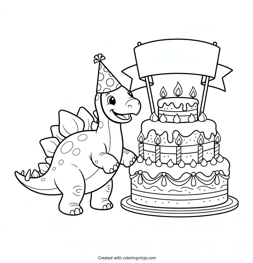 Stegosaurus at a Birthday Party Coloring Page