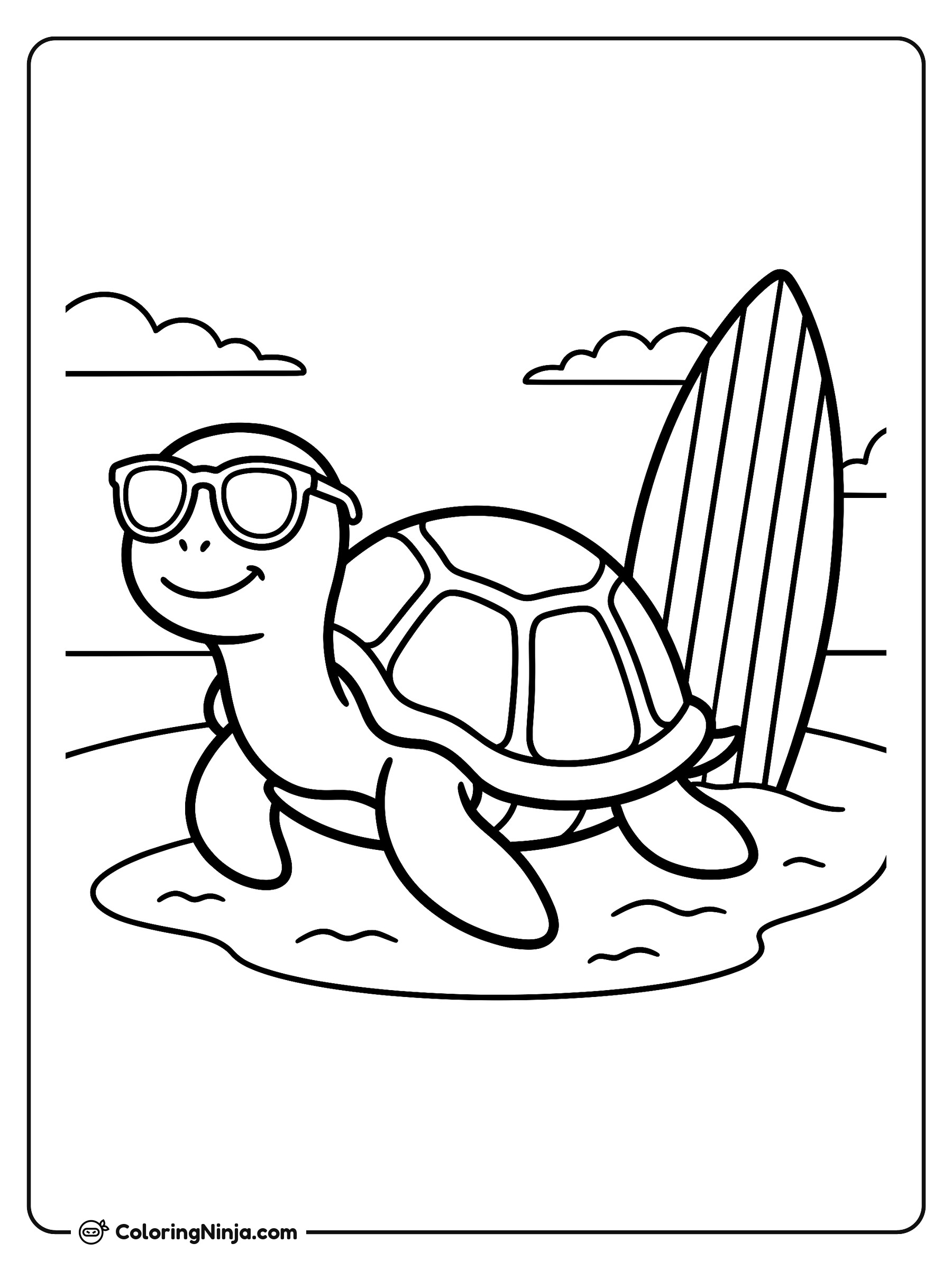 Sunbathing Turtle on the Beach Coloring Page