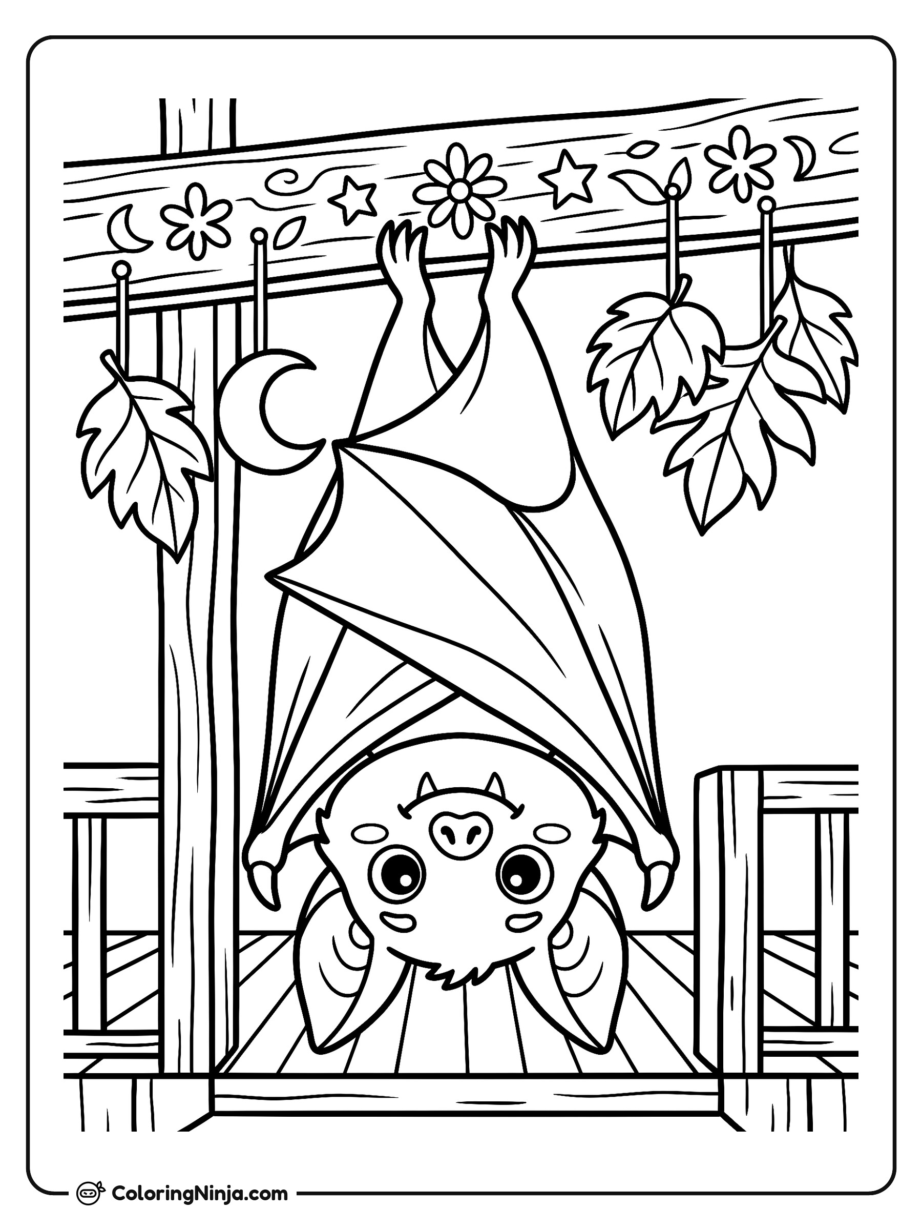 Happy Bat in the Porch Coloring Page