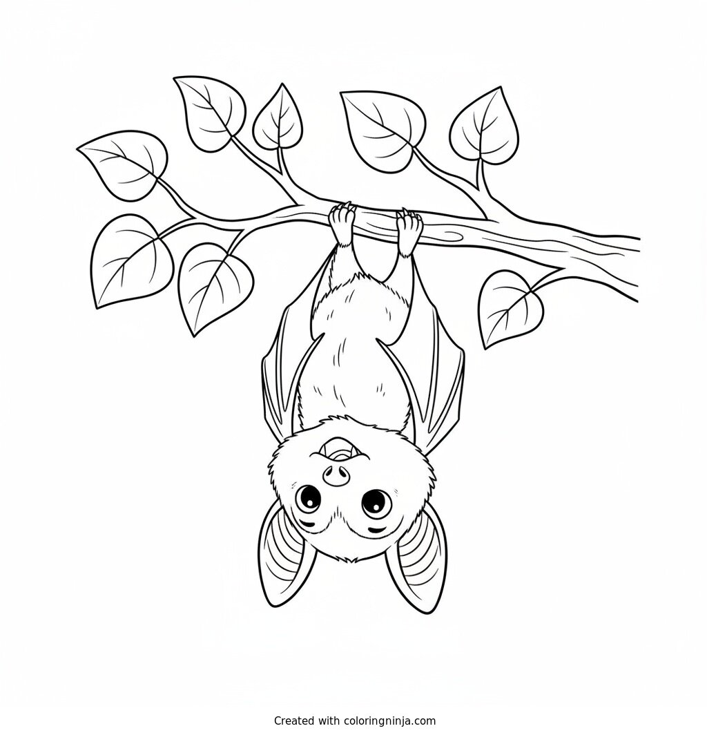 The Sleepy Tree Bat Coloring Page