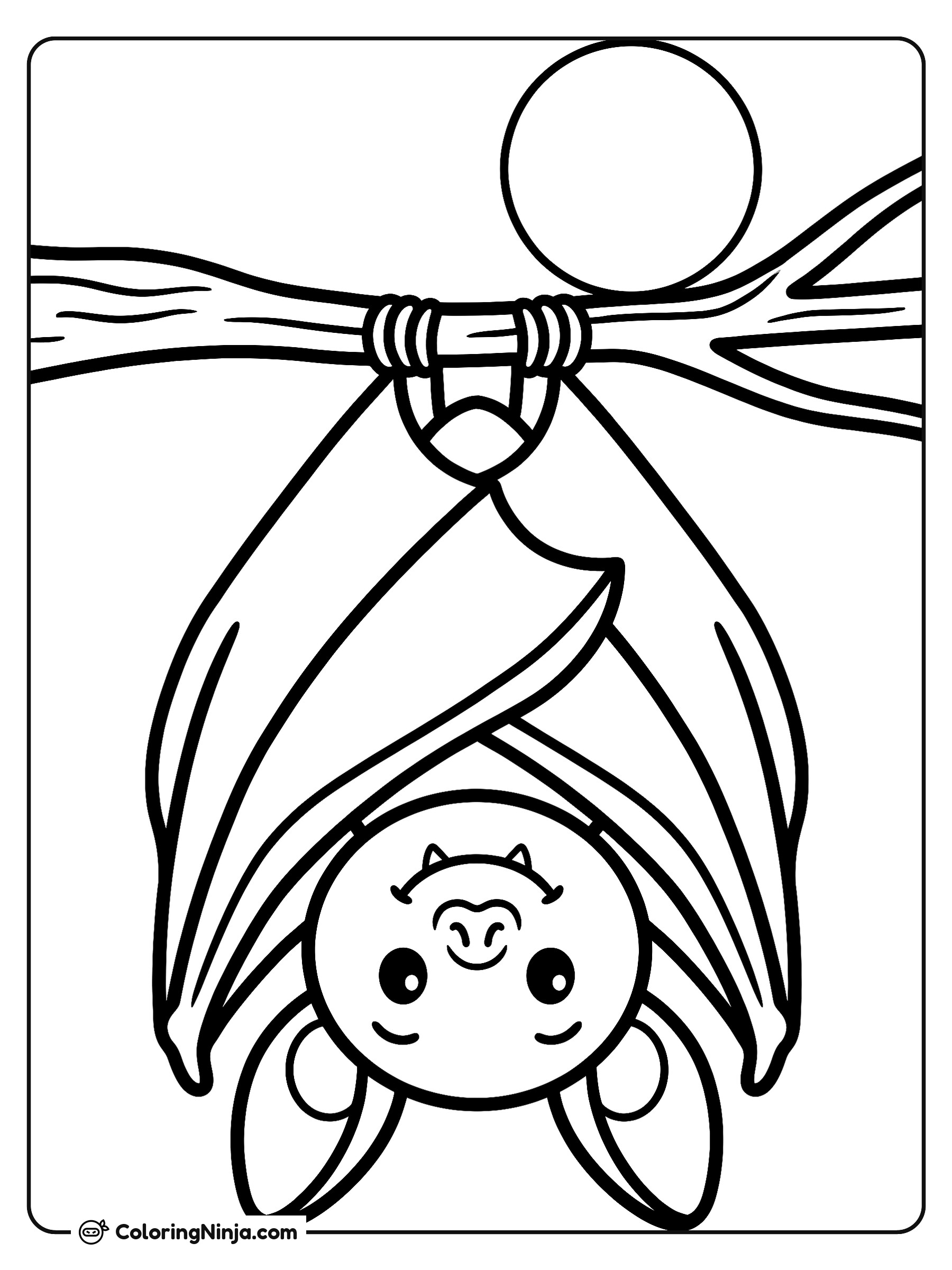 Nighttime Bat in the Moon Coloring Page