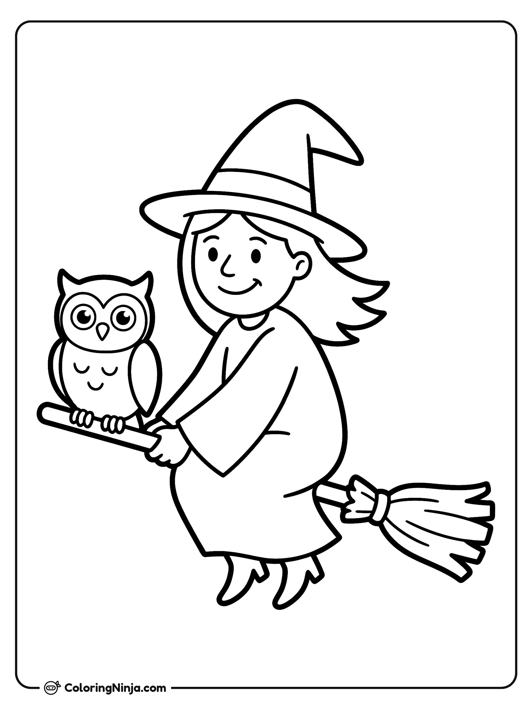 Nighttime Magic Broom Flight Coloring Page