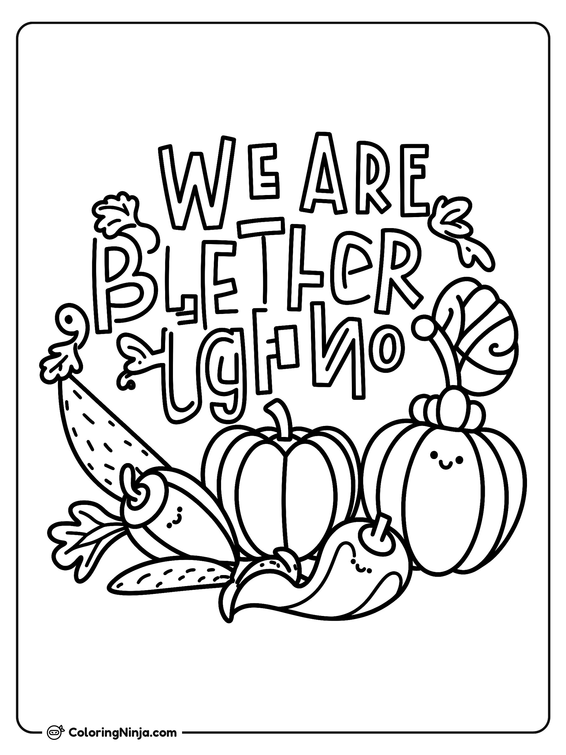 Happy Fruits and Vegetables Together Coloring Page