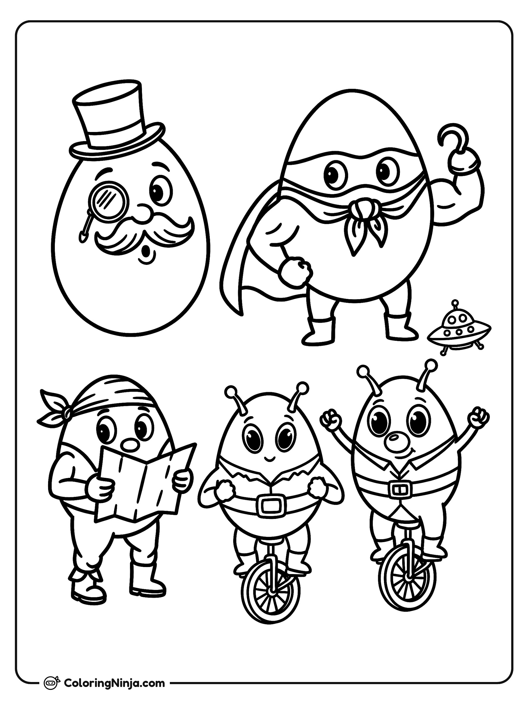 Huevos de Pascua Divertidos y Disfrazados: dibujo para colorear