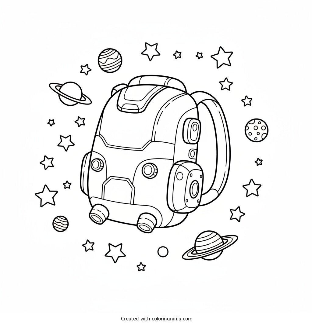 Astronaut Backpack In Outer Space Coloring Page