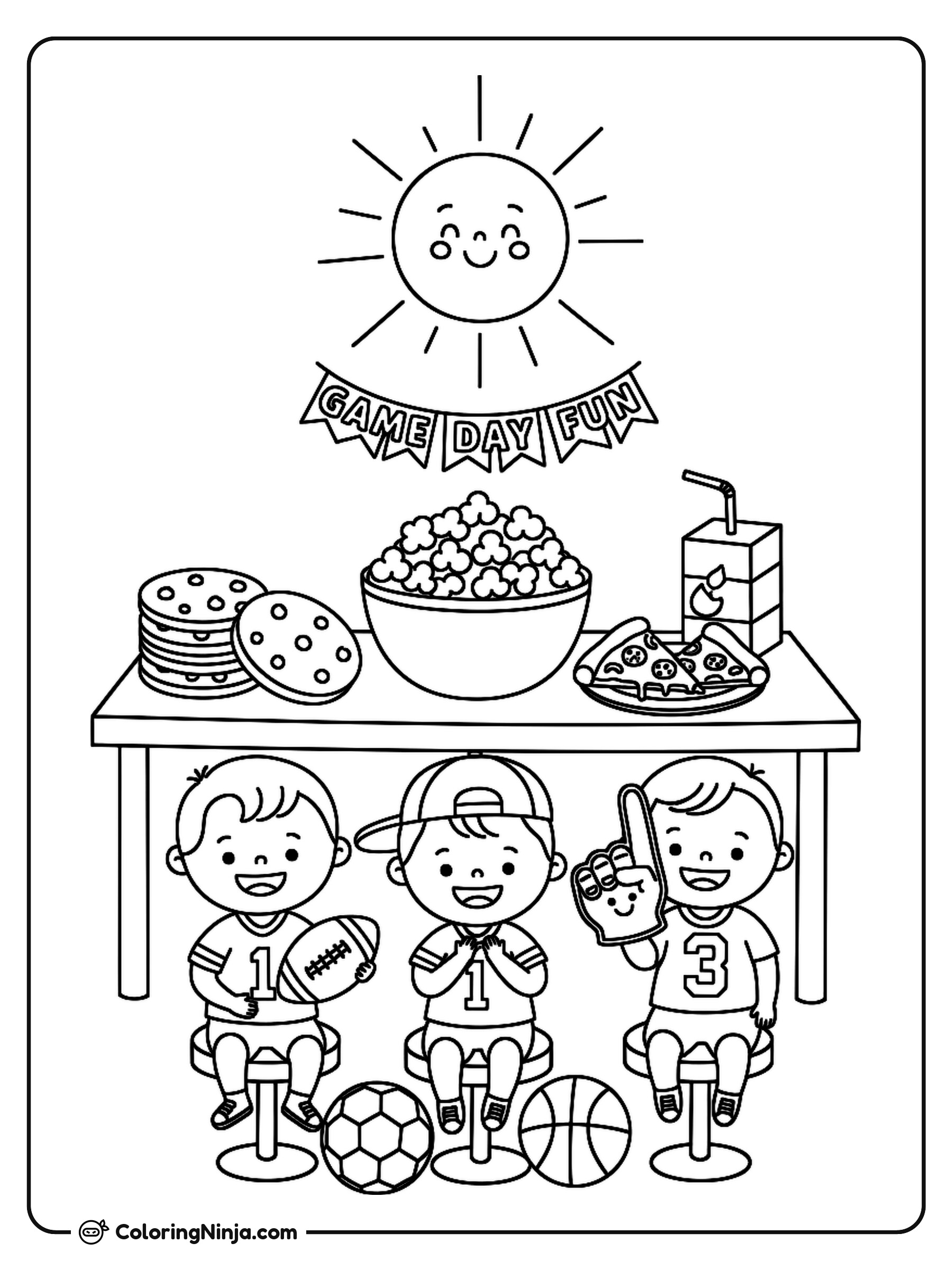 Game Day Snack Party Coloring Page