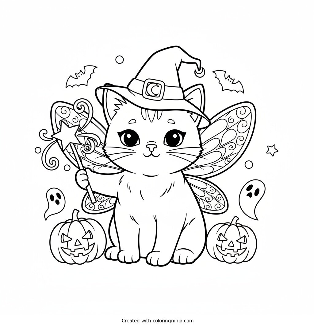 Gatita Hada De Halloween Coloring Page
